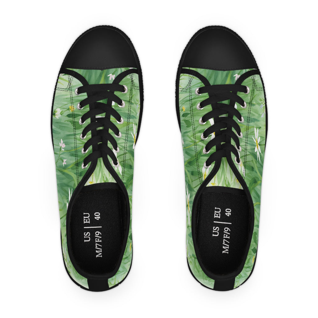 Green Floral Women's Low Top Sneakers Breathable Polyester Canvas, Lightweight Stylish Floral Pastel Design, Comfortable All-Day Wear, Perfect for Walking and Everyday Activities - MRSBYVALLE