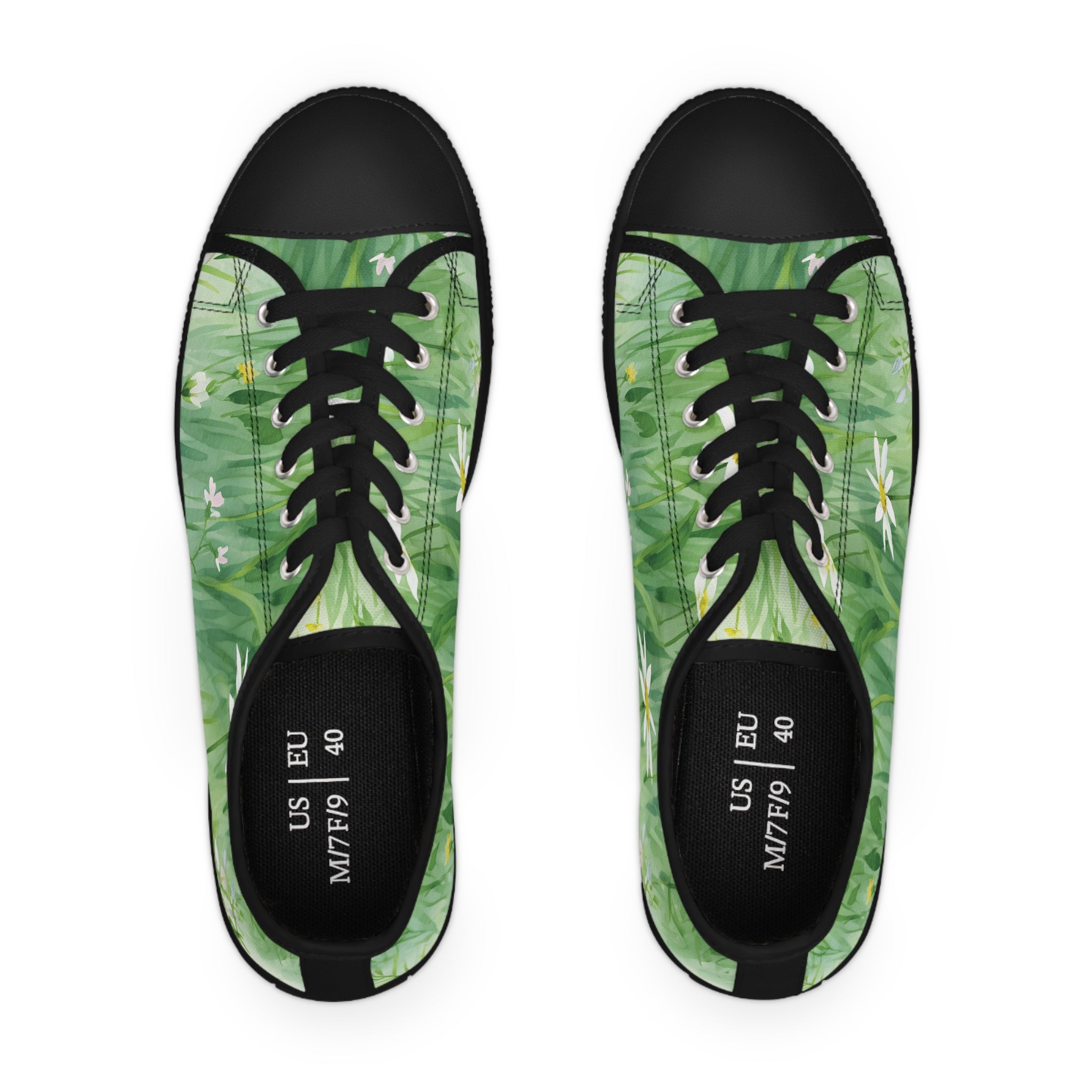 Green Floral Women's Low Top Sneakers Breathable Polyester Canvas, Lightweight Stylish Floral Pastel Design, Comfortable All-Day Wear, Perfect for Walking and Everyday Activities - MRSBYVALLE