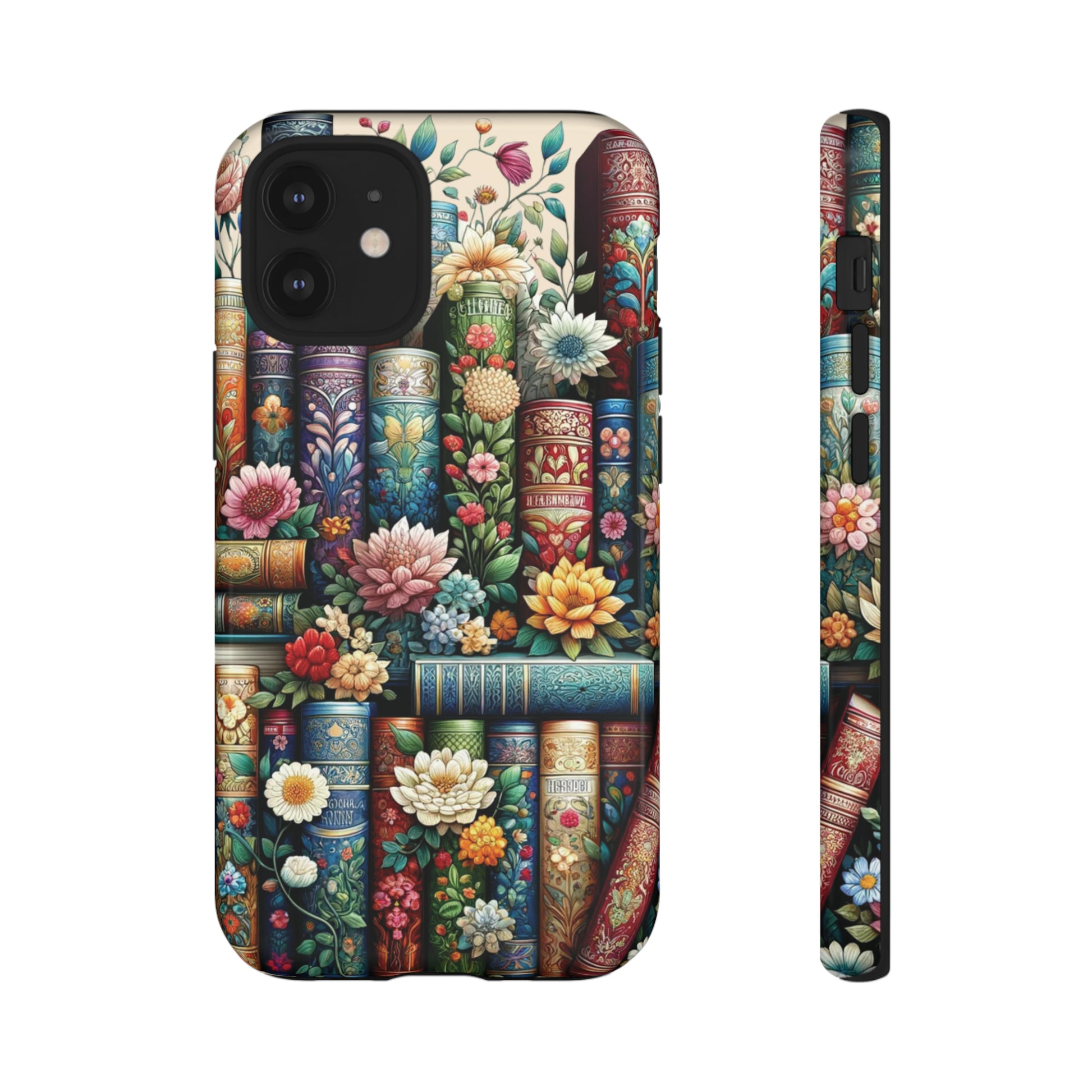 Books and Floral Boho Luxury Phone Tough Case Floral Elegant Durable Stylish for Modern Devices iPhone 15, Samsung iPhone Samsung Accessory Gift for Her.