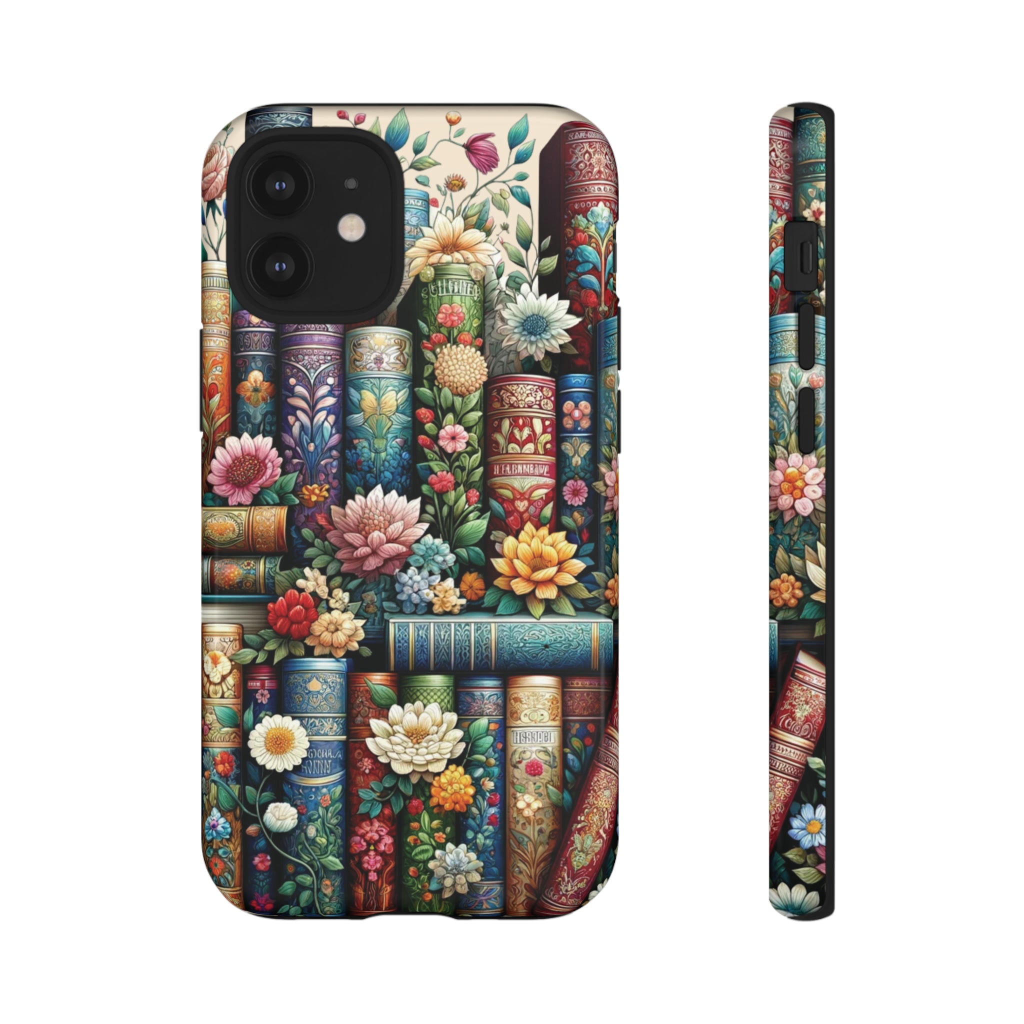 Books and Floral Boho Luxury Phone Tough Case Floral Elegant Durable Stylish for Modern Devices iPhone 15, Samsung iPhone Samsung Accessory Gift for Her.