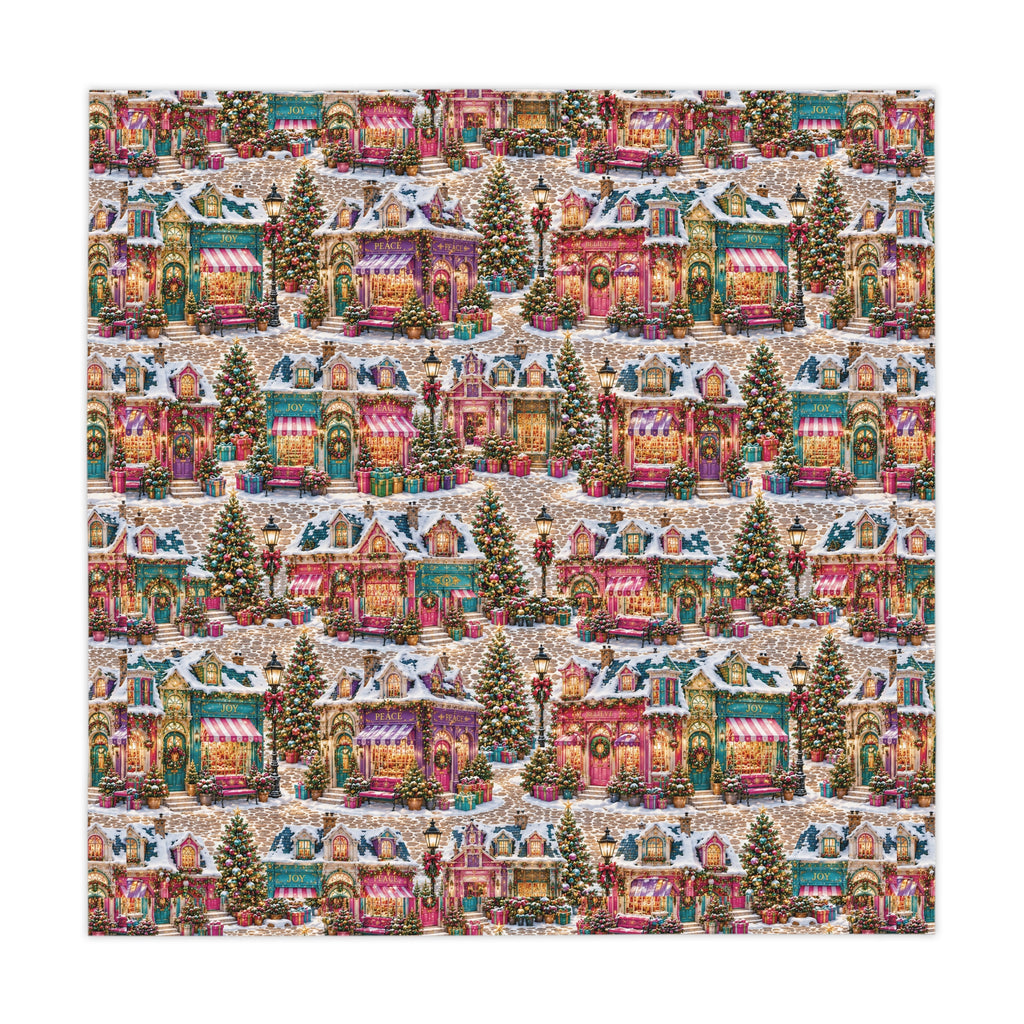 Christmas Village Tablecloth – Festive Snowy Holiday Houses Print for Seasonal Dining