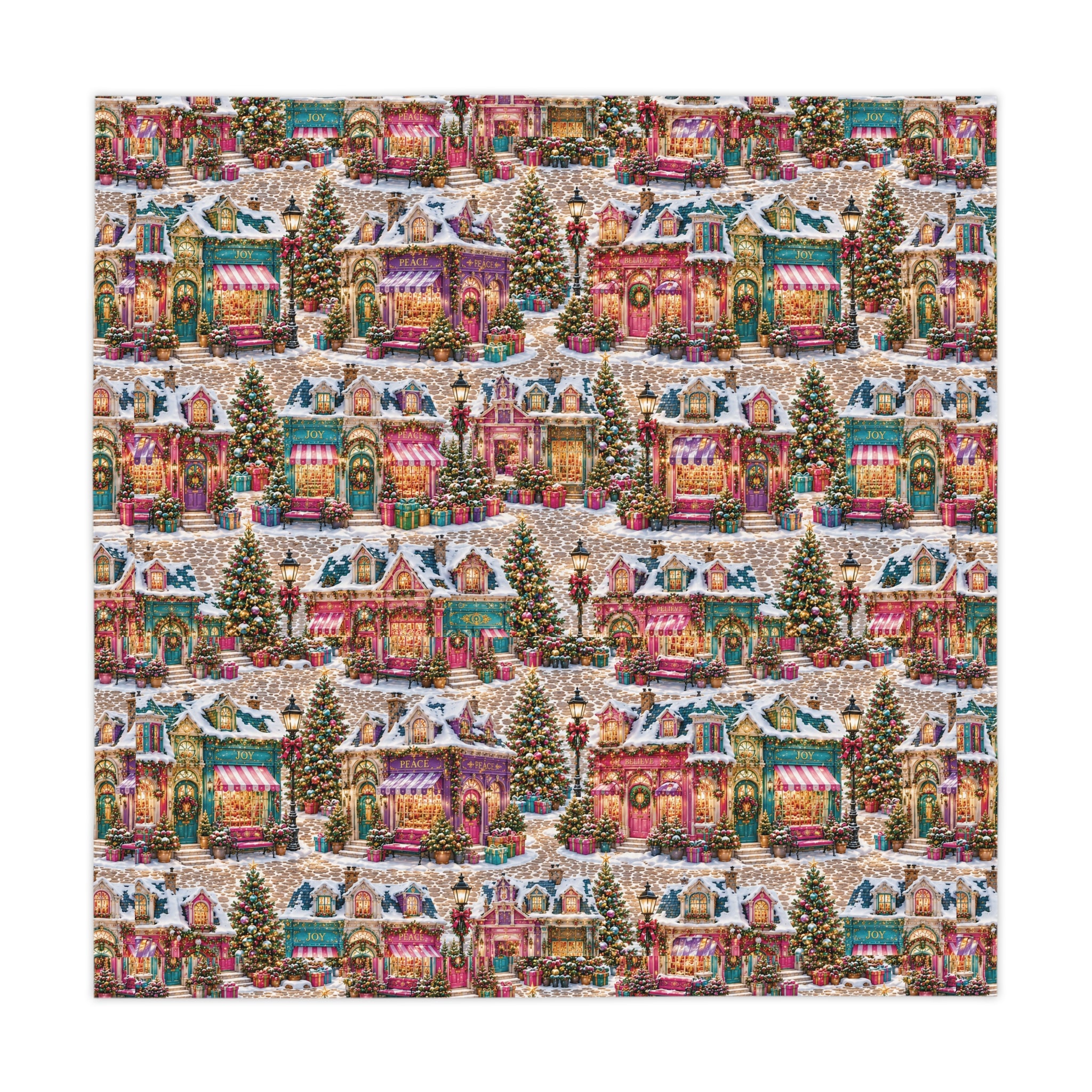 Christmas Village Tablecloth – Festive Snowy Holiday Houses Print for Seasonal Dining
