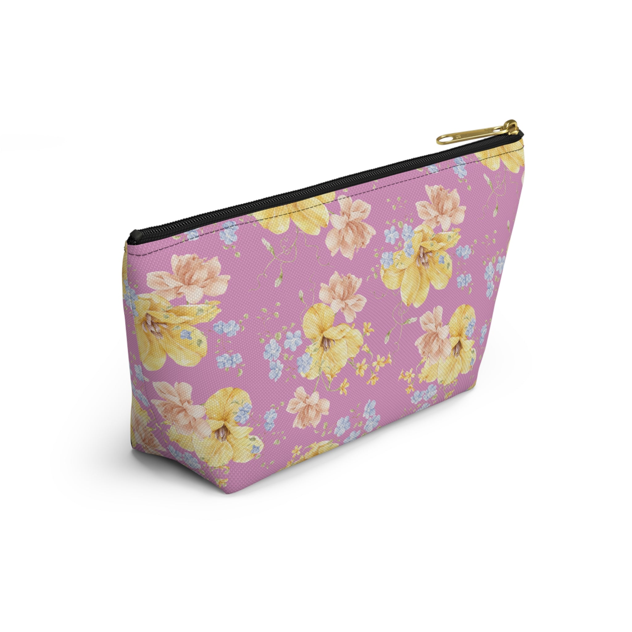 Pochette à accessoires florale jaune — Trousse de toilette en forme de T