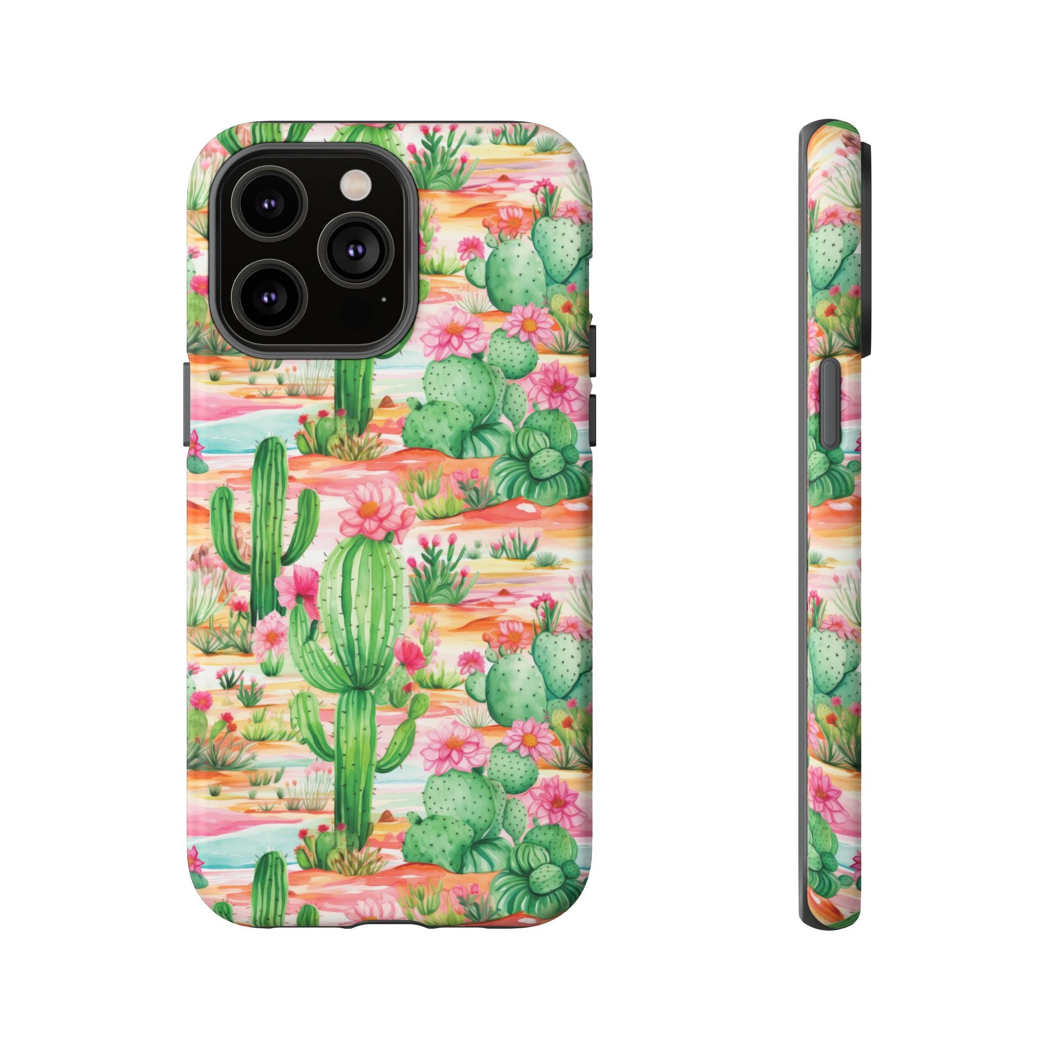 Pink and Mint Green Cactus Phone Case - Tough, Stylish Cover with Cactus Flowers | Durable Protection for iPhone & Android | Fresh Nature-Inspired Design!
