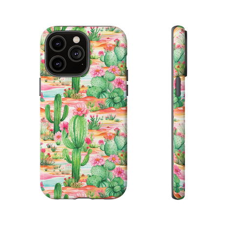 Pink and Mint Green Cactus Phone Case - Tough, Stylish Cover with Cactus Flowers | Durable Protection for iPhone & Android | Fresh Nature-Inspired Design!