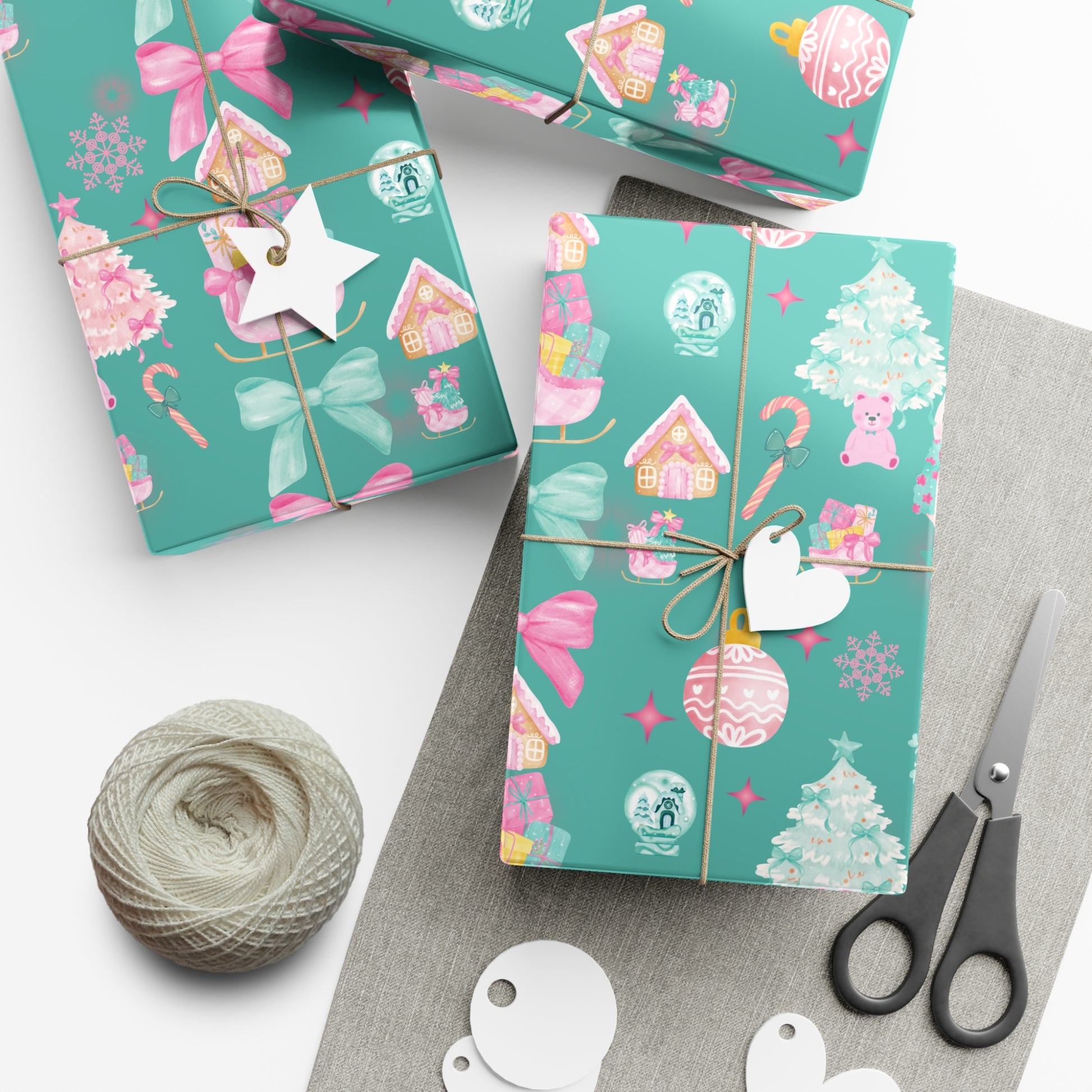 Glam Christmas Wrapping Paper  Pink Turquoise Holiday Gift Wrap, Festive Fun Design for Stylish Presents, 3 Size Options Available Gift Mom