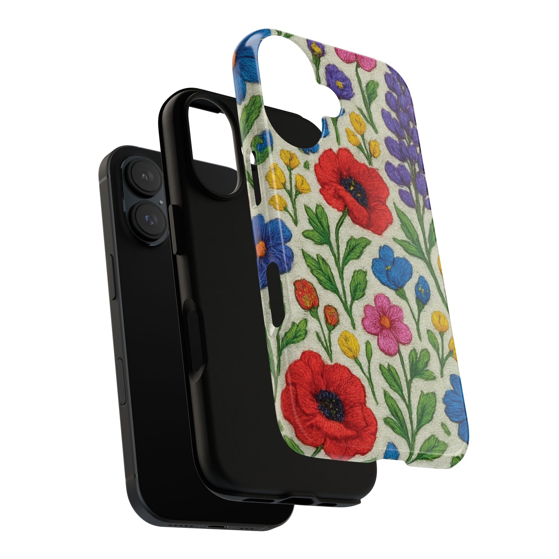 Bright 3D Illusion Wildflower Phone Case Cute Floral Design in Red, Pink, Blue – Aesthetic Protective Case for iPhone and  Android