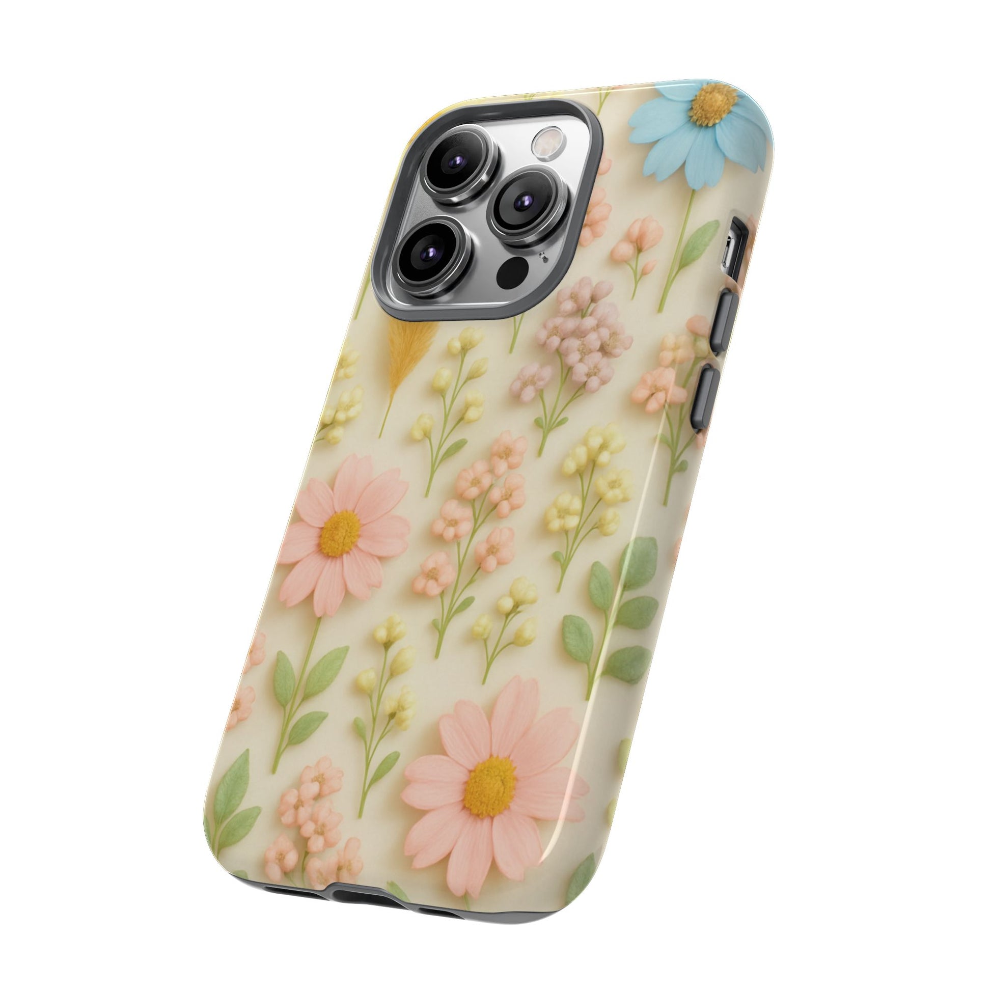 Pastel Dried Flowers Illusion Phone Case 3D Realistic Pressed Floral Design, Bright Botanical Aesthetic, Soft Nature-Inspired CoveriPhone & Galaxy