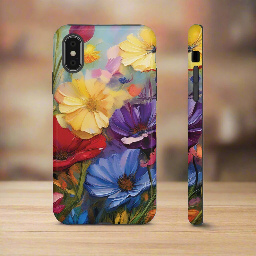 Phone case with colorful floral design on a white background
