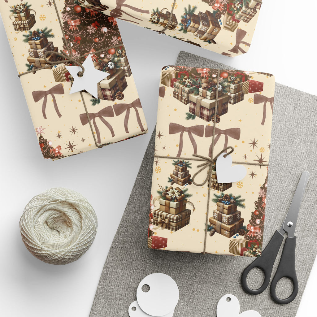 Brown Cozy Christmas Wrapping Paper Warm Holiday Gift Wrap with Tree Pattern  Festive Design