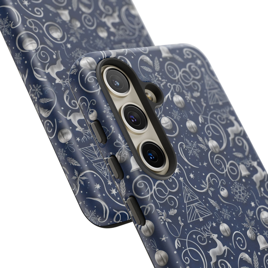 Blue & Silver Christmas Phone Case – Holiday Sparkle Design for iPhone 17, All iPhones & Galaxy | MRSBYVALLE Gift for Her
