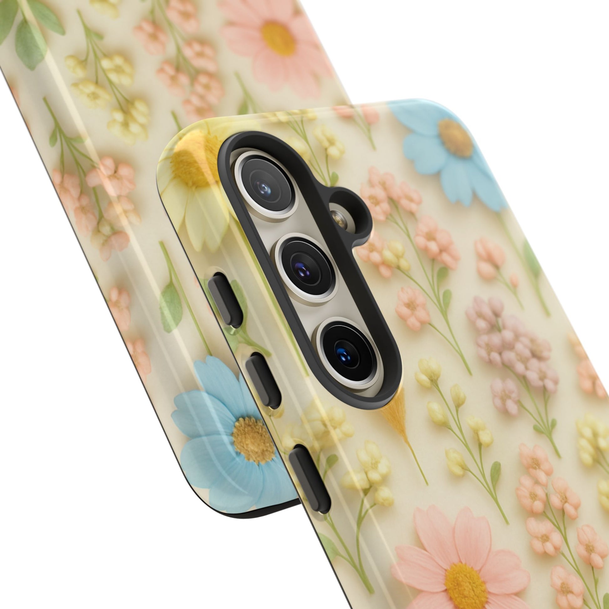 Pastel Dried Flowers Illusion Phone Case 3D Realistic Pressed Floral Design, Bright Botanical Aesthetic, Soft Nature-Inspired CoveriPhone & Galaxy