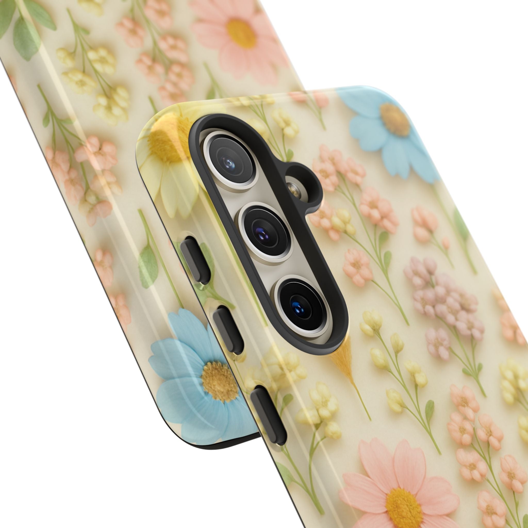 Pastel Dried Flowers Illusion Phone Case 3D Realistic Pressed Floral Design, Bright Botanical Aesthetic, Soft Nature-Inspired CoveriPhone & Galaxy