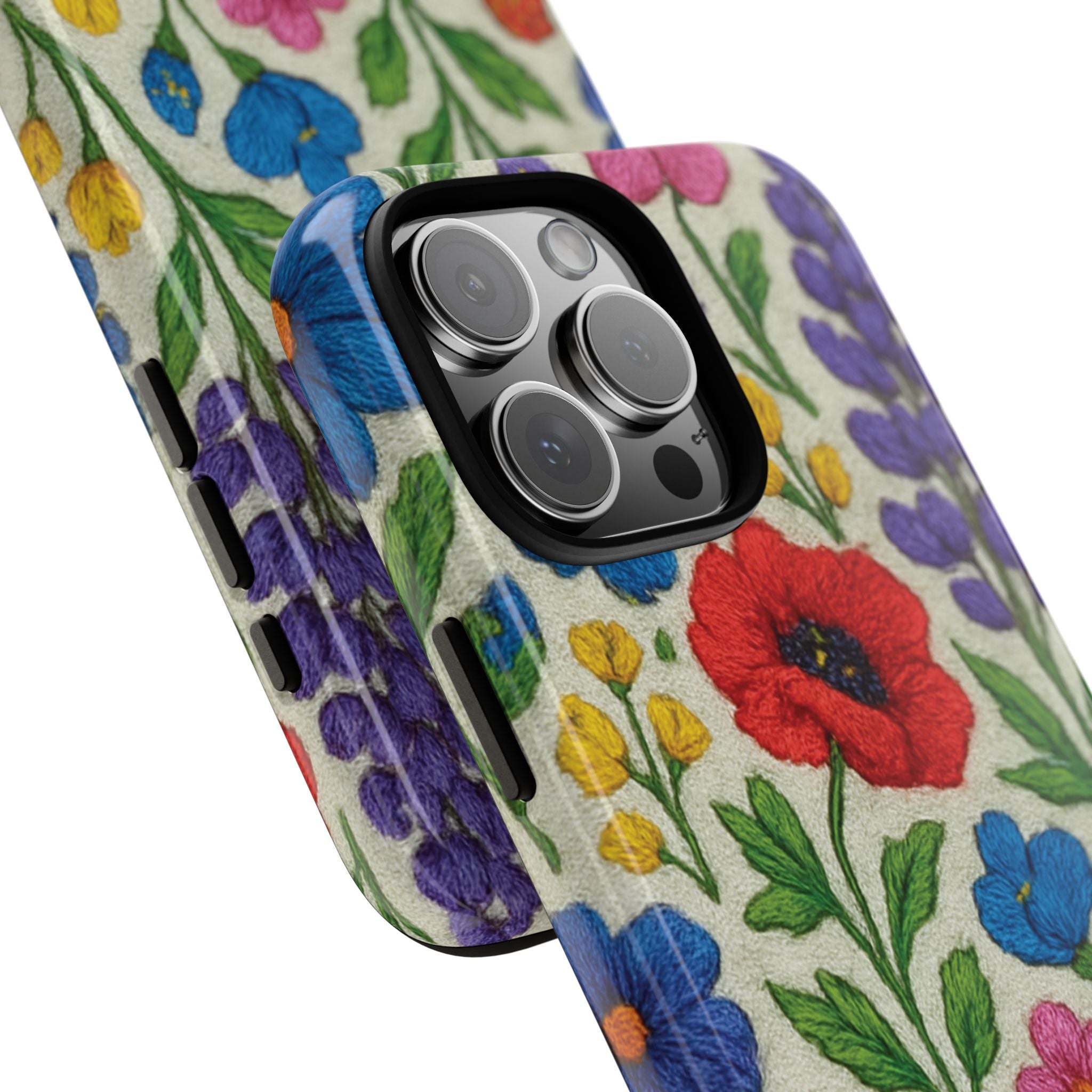 Bright 3D Illusion Wildflower Phone Case Cute Floral Design in Red, Pink, Blue – Aesthetic Protective Case for iPhone and  Android
