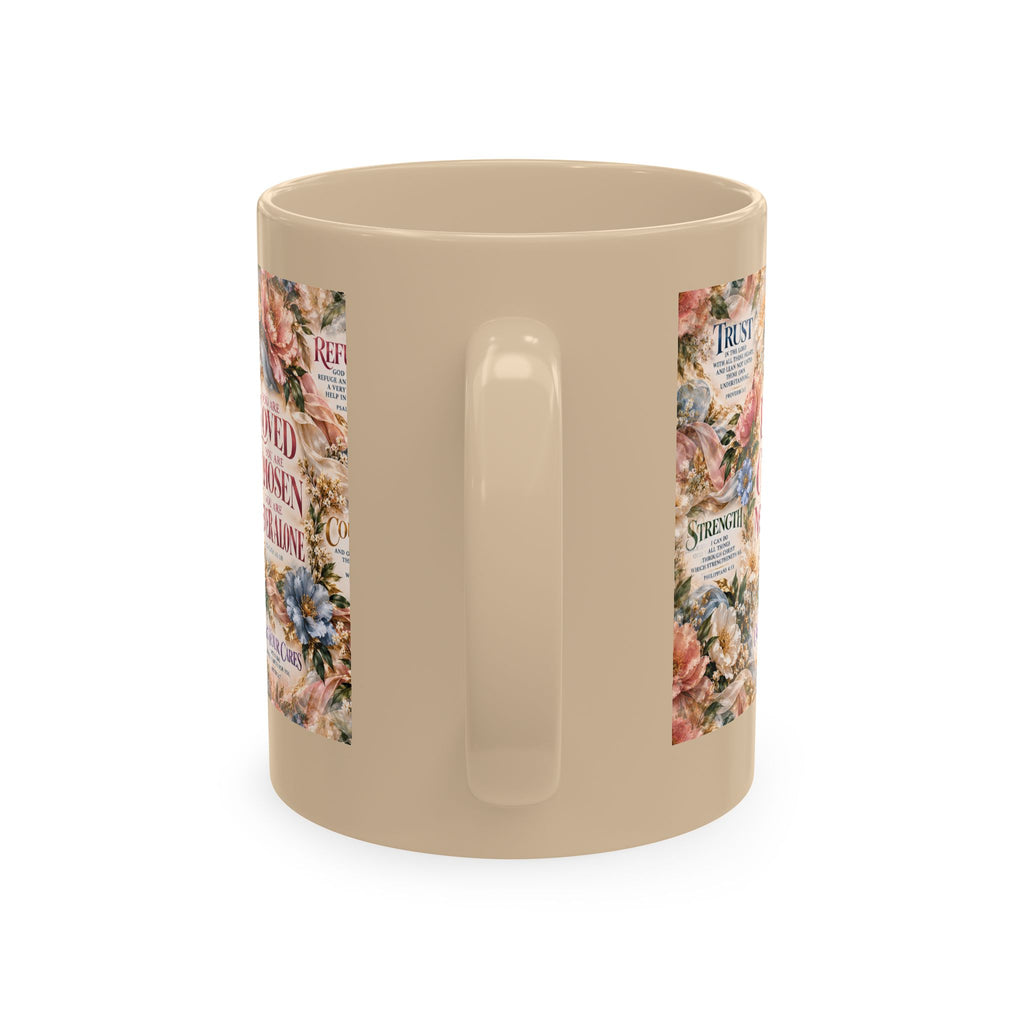 Loved Chosen Never Alone Coffee Mug | Christian Encouragement Gift for Her | Faith Floral Cup