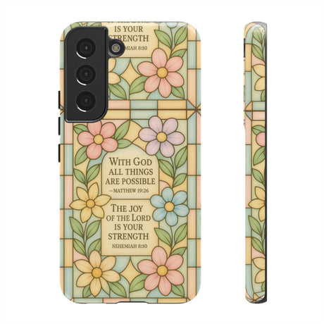 Pastel Stained Glass Bible Verse Phone Case Christian Affirmation Cover, Soft Geometric Design, iPhone Samsung Google, Faith Gift for Her Bible Verse or Affirmation | Protective, Inspirational Gift for Christians