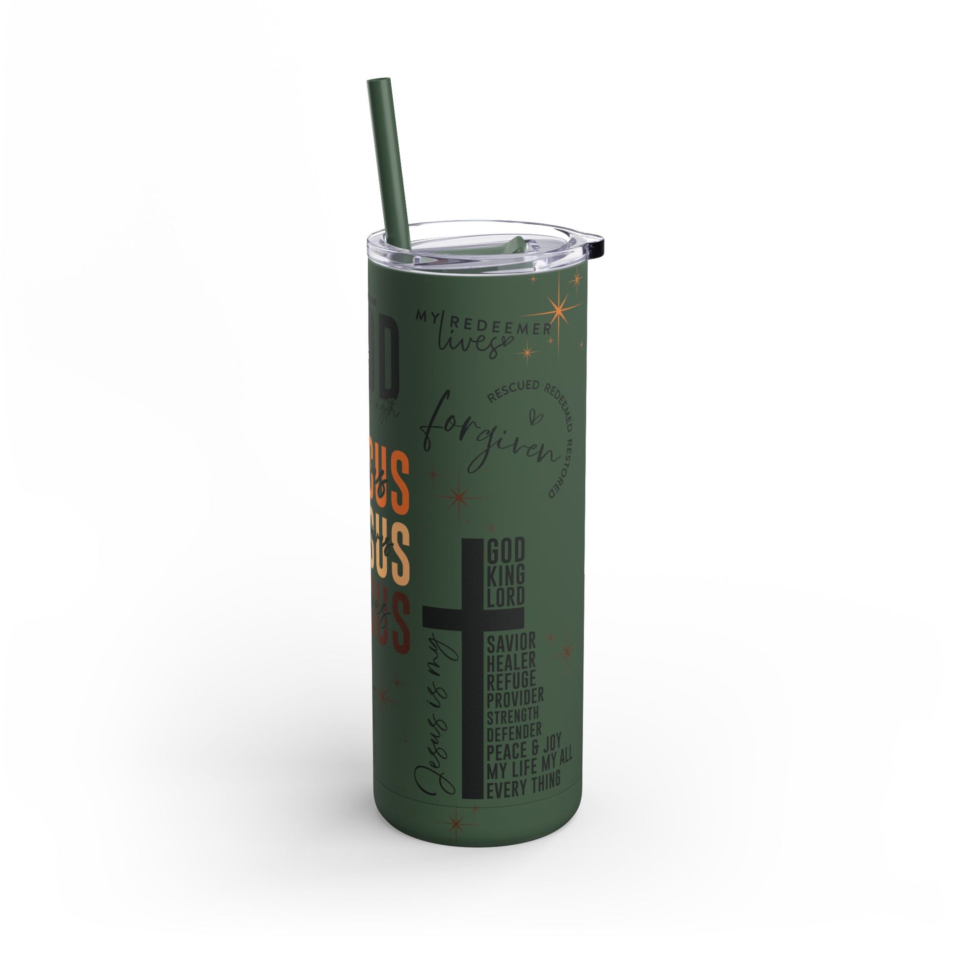 Inspirational Christian Skinny Tumbler 20oz Jesus Faith Gift, Bible Verse Travel Mug, Motivational Drinkware, Christian Prefect Gift
