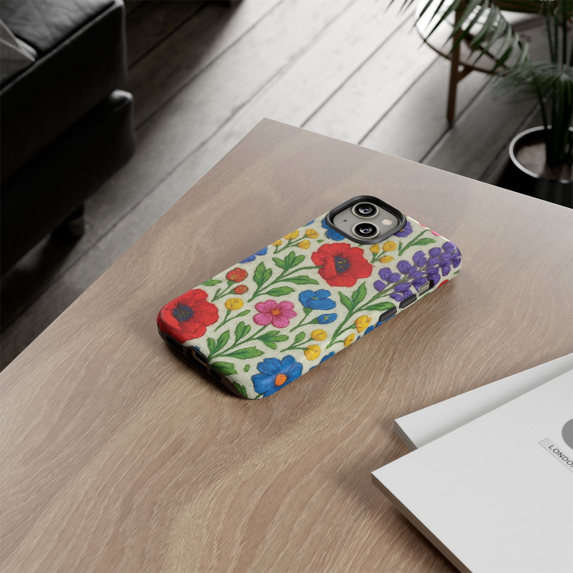 Bright 3D Illusion Wildflower Phone Case Cute Floral Design in Red, Pink, Blue – Aesthetic Protective Case for iPhone and  Android