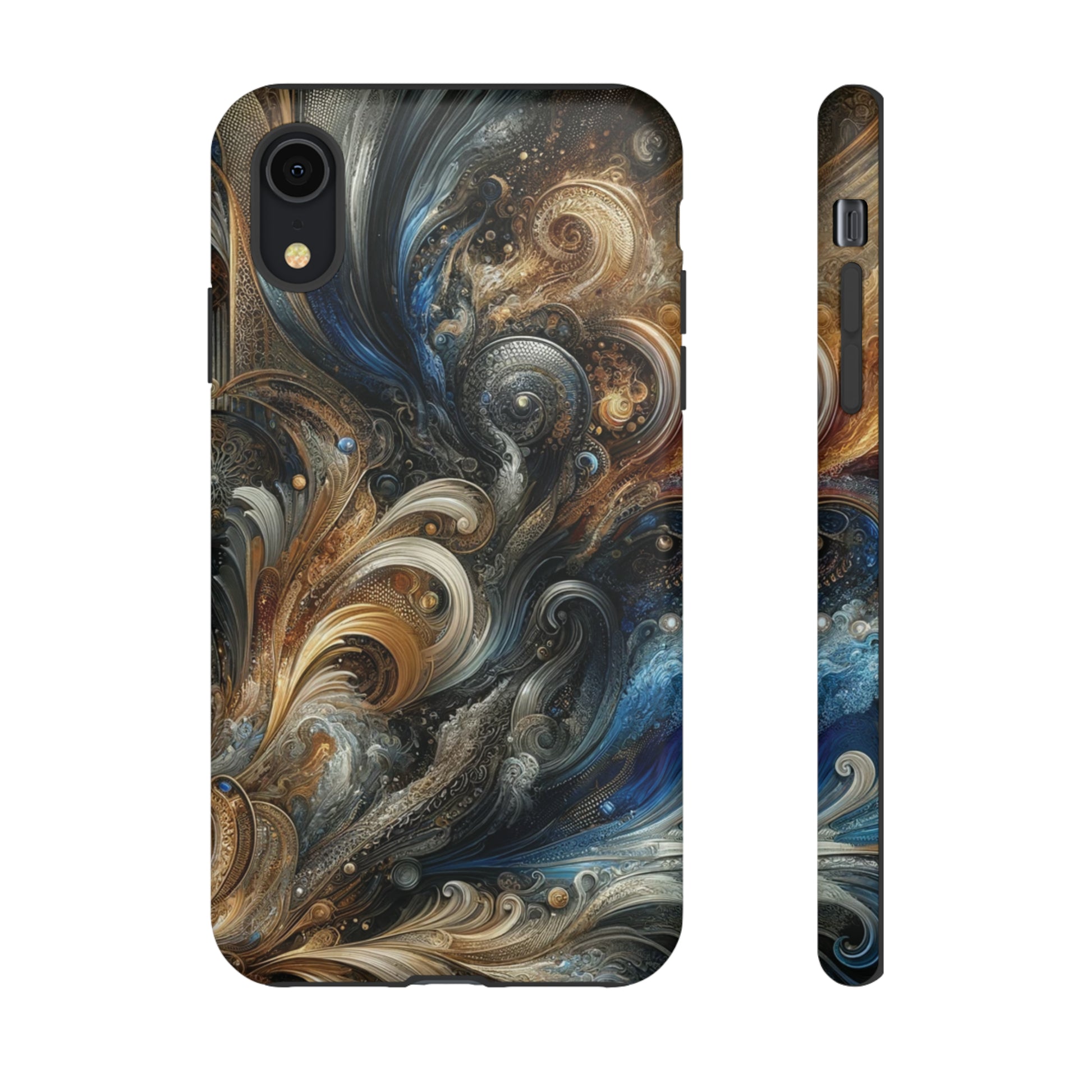 Gold and Navy Art Design Luxury Phone Tough Case Floral Elegant Durable Stylish for Modern Devices iPhone 15, Samsung iPhone Samsung Accessory Gift for Her.