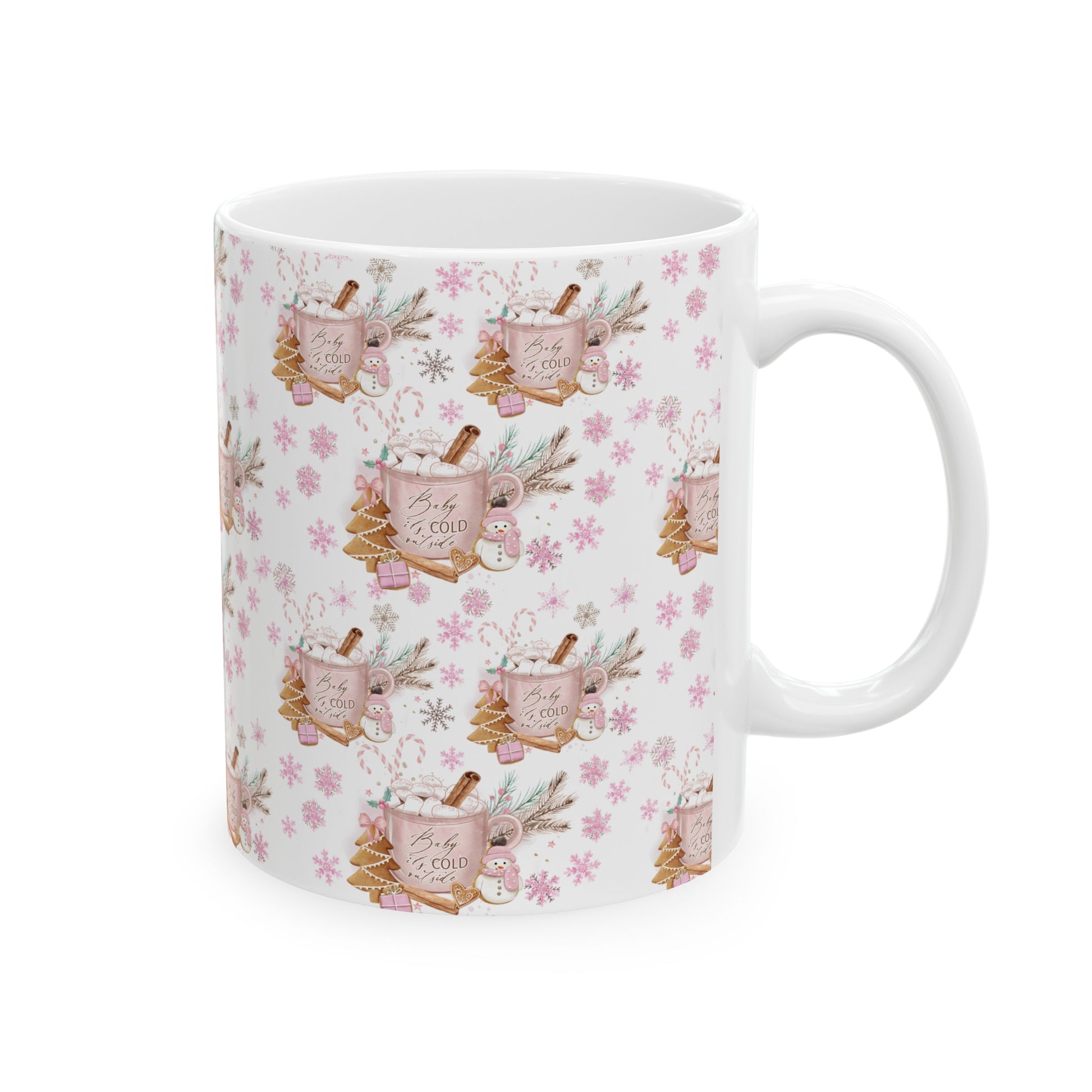 Pink Baby it's Cold Outside Coffee Ceramic Mugs Perfect for Your Morning Brew | 11 oz & 15 oz Sizes Floral Mug for Tea, Cocoa, and More Unique Bohemian Design Gift for Nature Lovers - MRSBYVALLE