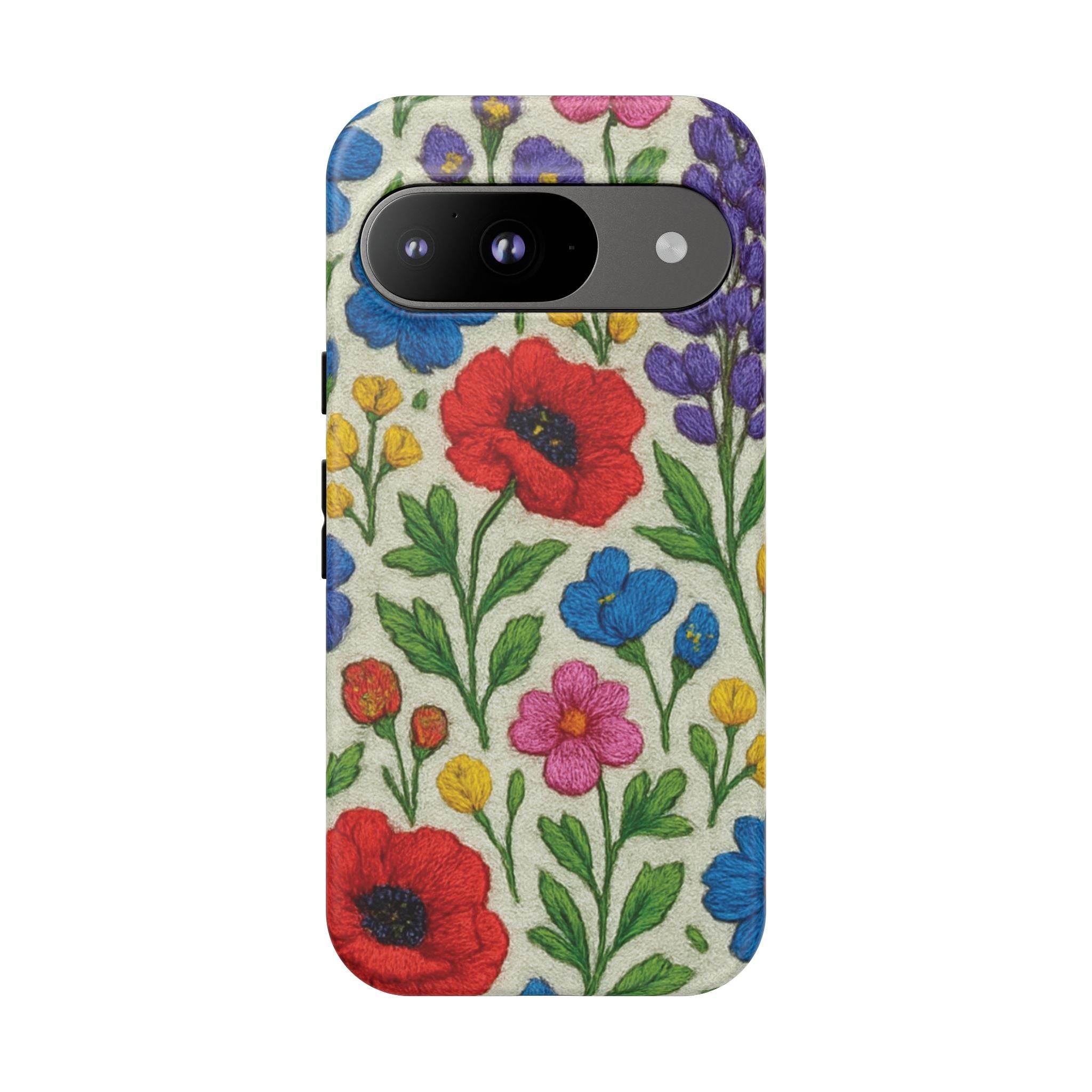 Bright 3D Illusion Wildflower Phone Case Cute Floral Design in Red, Pink, Blue – Aesthetic Protective Case for iPhone and  Android