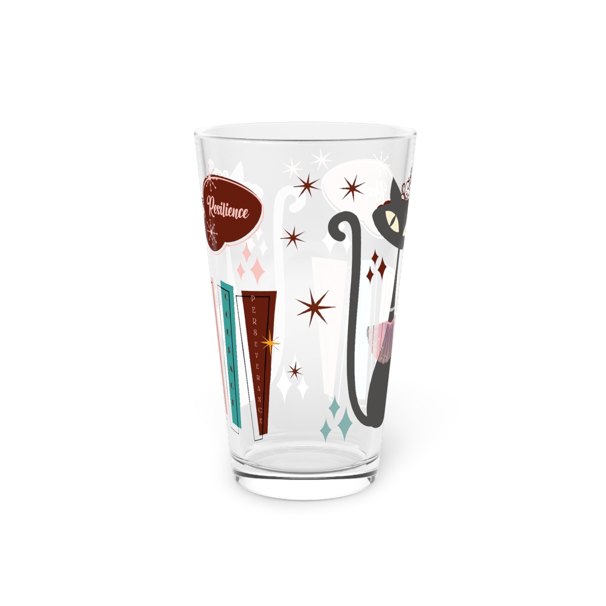 Atomic Kitty Cat, Mid Century Modern 50's MCM 16oz Pint Glass 50s, Party Drinkware, Cocktail Pint Glass, Perfect Christmas Gift Birthday Perfect for Parties - MRSBYVALLE