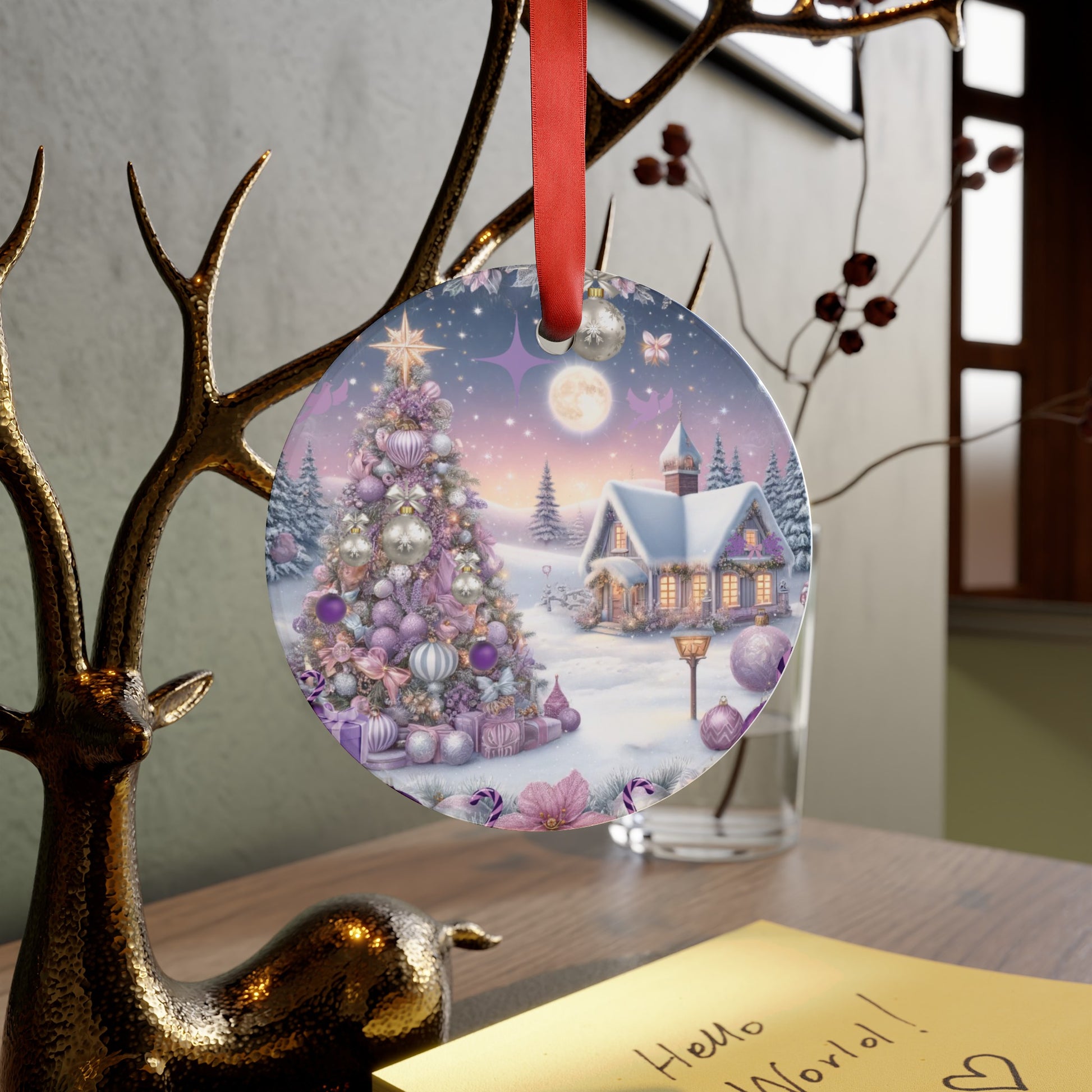 Christmas Lavender Acrylic Ornament with Ribbon Elegant and Festive Holiday Decoration Durable Holiday Keepsake | Charming Winter Design | Ideal for Tree Trimming and Gift Giving - MRSBYVALLE
