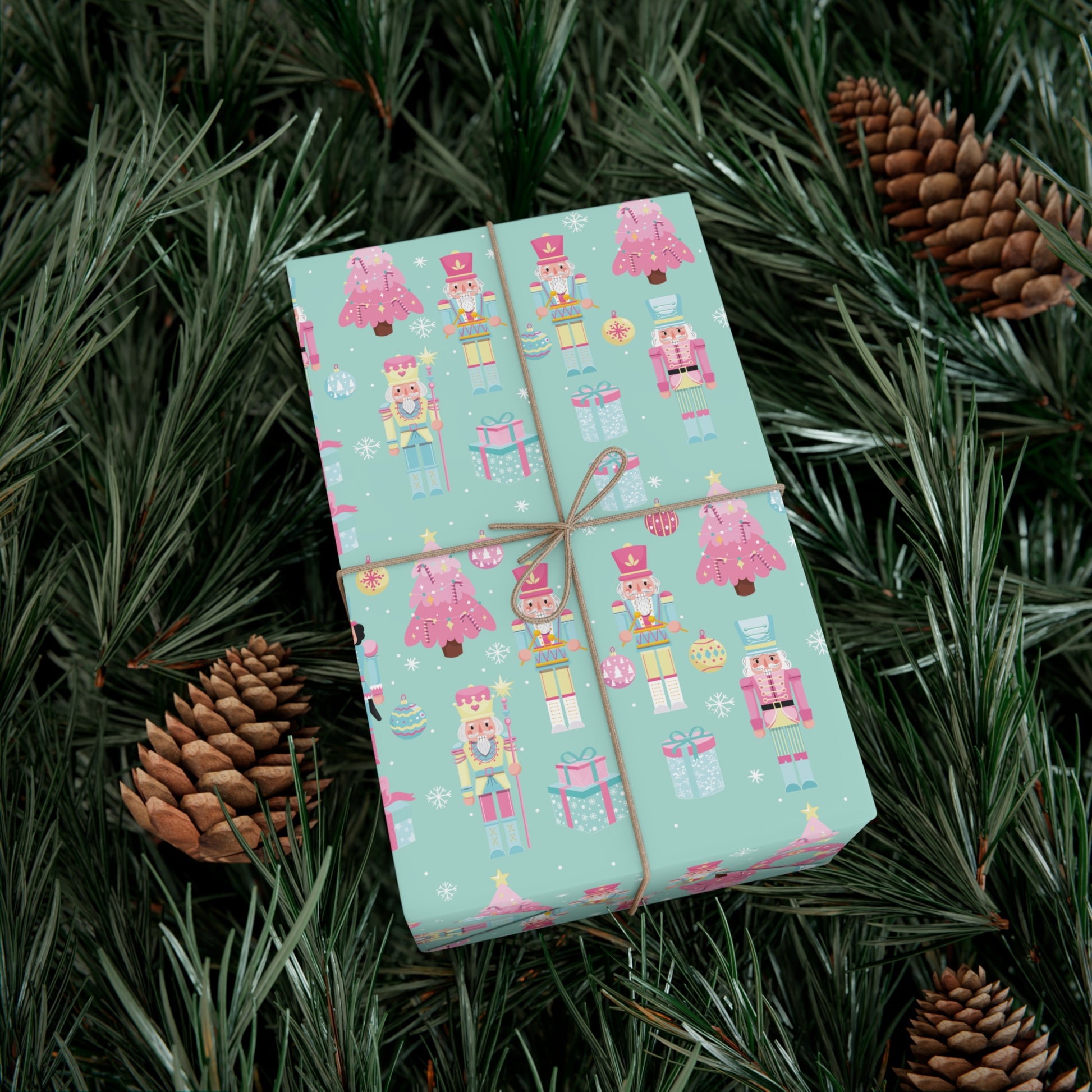 Pink and Pastel Green Christmas Nutcrackers Wrapping Paper | Vibrant Seasonal Blooms | Perfect for Thanksgiving, Birthdays, Special Occasions | Premium Quality Gifts Moms - MRSBYVALLE