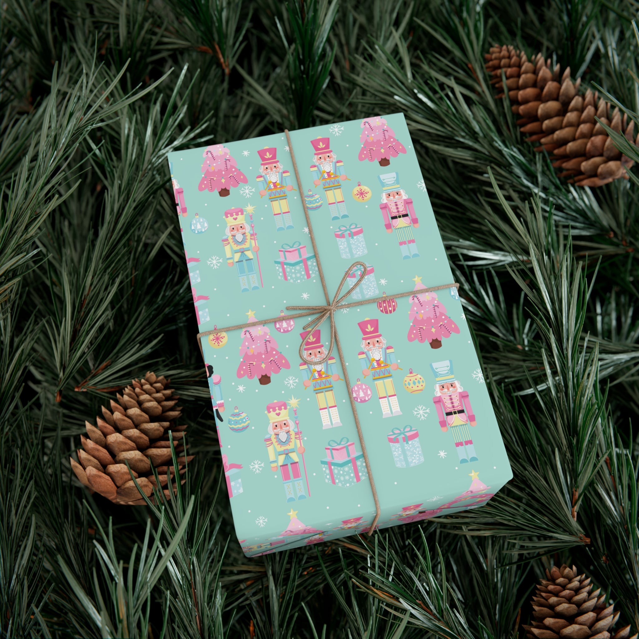 Pink and Pastel Green Christmas Nutcrackers Wrapping Paper | Vibrant Seasonal Blooms | Perfect for Thanksgiving, Birthdays, Special Occasions | Premium Quality Gifts Moms - MRSBYVALLE