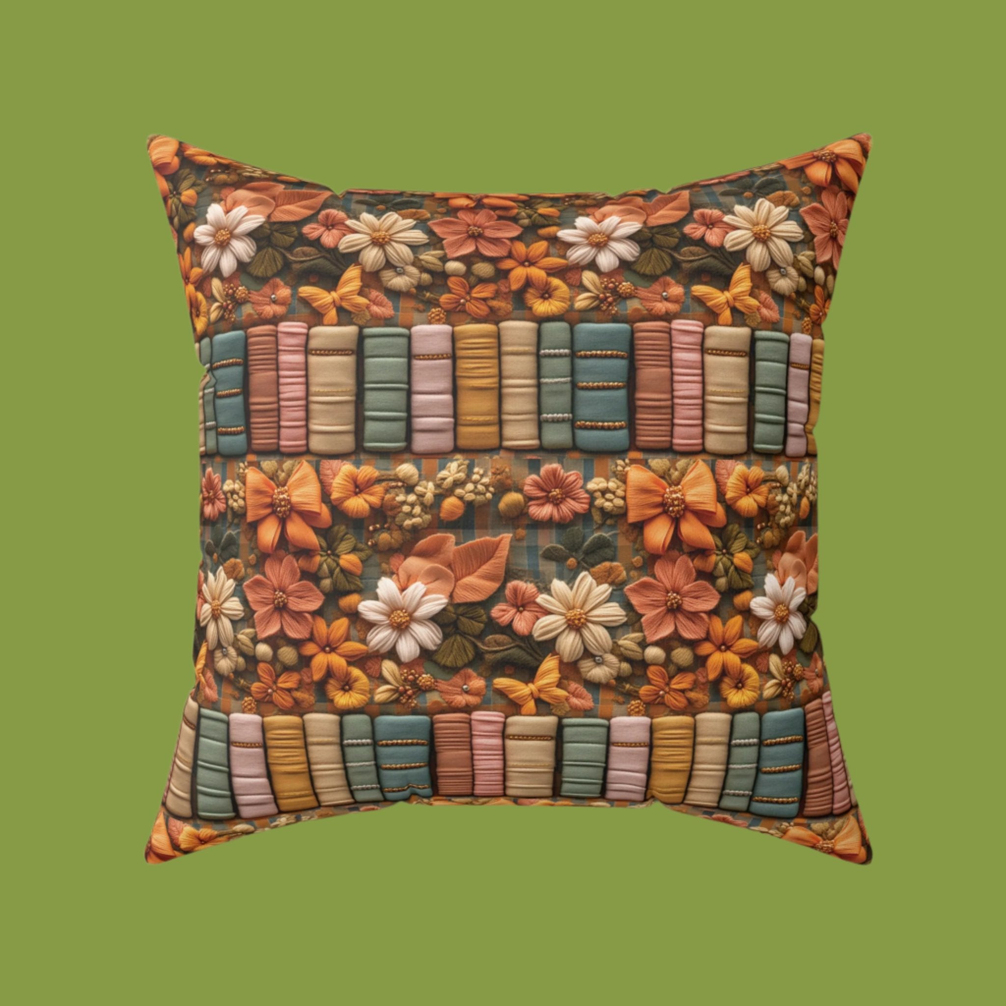 Boho Fall 3D Illusion Square Pillow Books Bows Design | Cozy Autumn Decorative Accent for Home Decor | Soft, Stylish Throw Pillow for Couch, Bed, or Chair Home Decor Bridal Shower - MRSBYVALLE