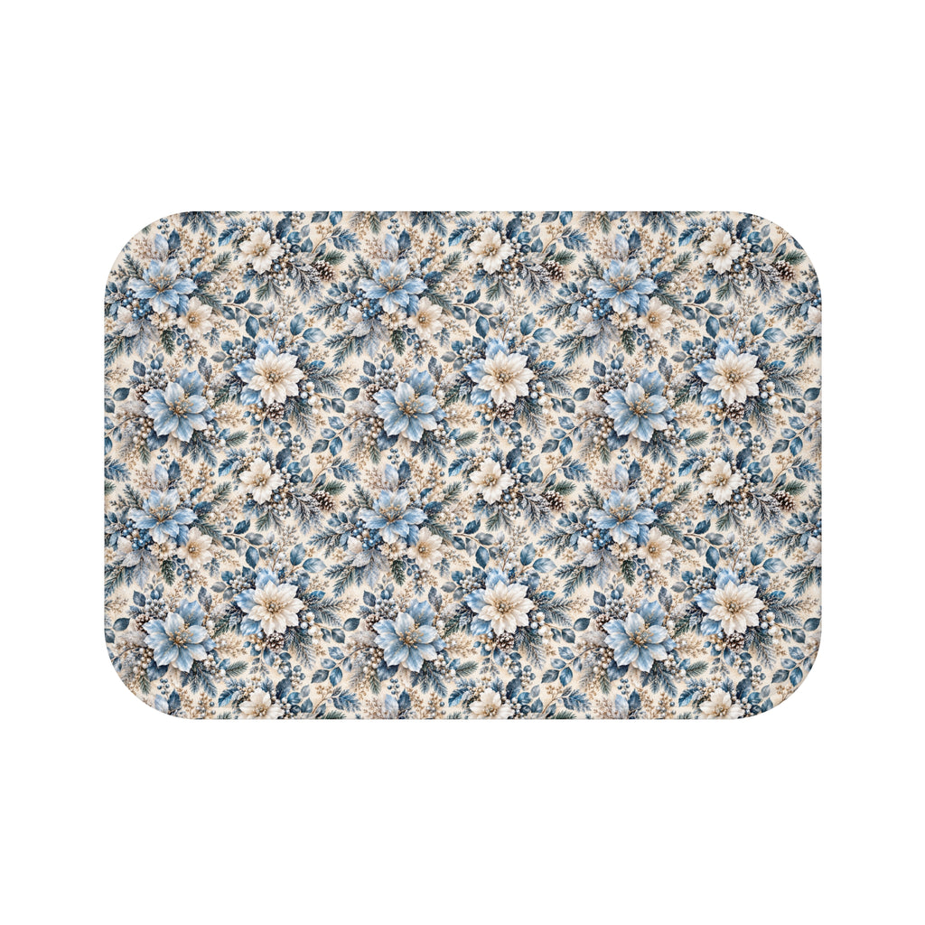 Icy Blue Floral Memory Foam Bath Mat