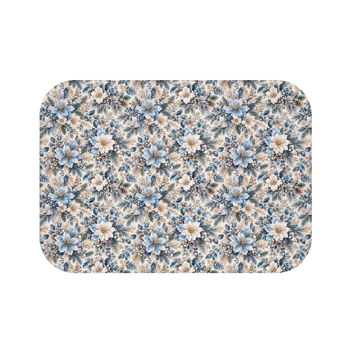 Icy Blue Floral Memory Foam Bath Mat