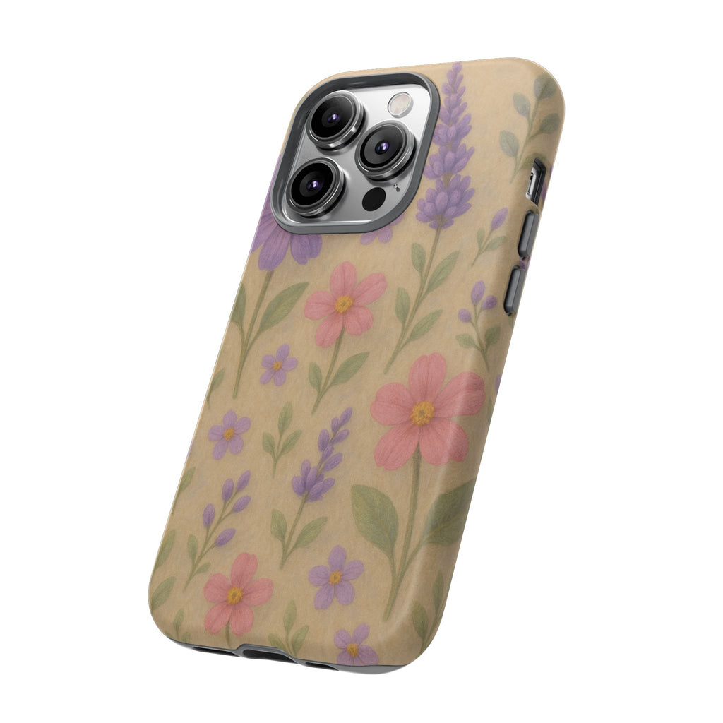 3D Illusion Wildflower Phone Case Cute Pastel Floral Design in Lavender, Pink, Mint Green – Aesthetic Protective Case for iPhone and  Android