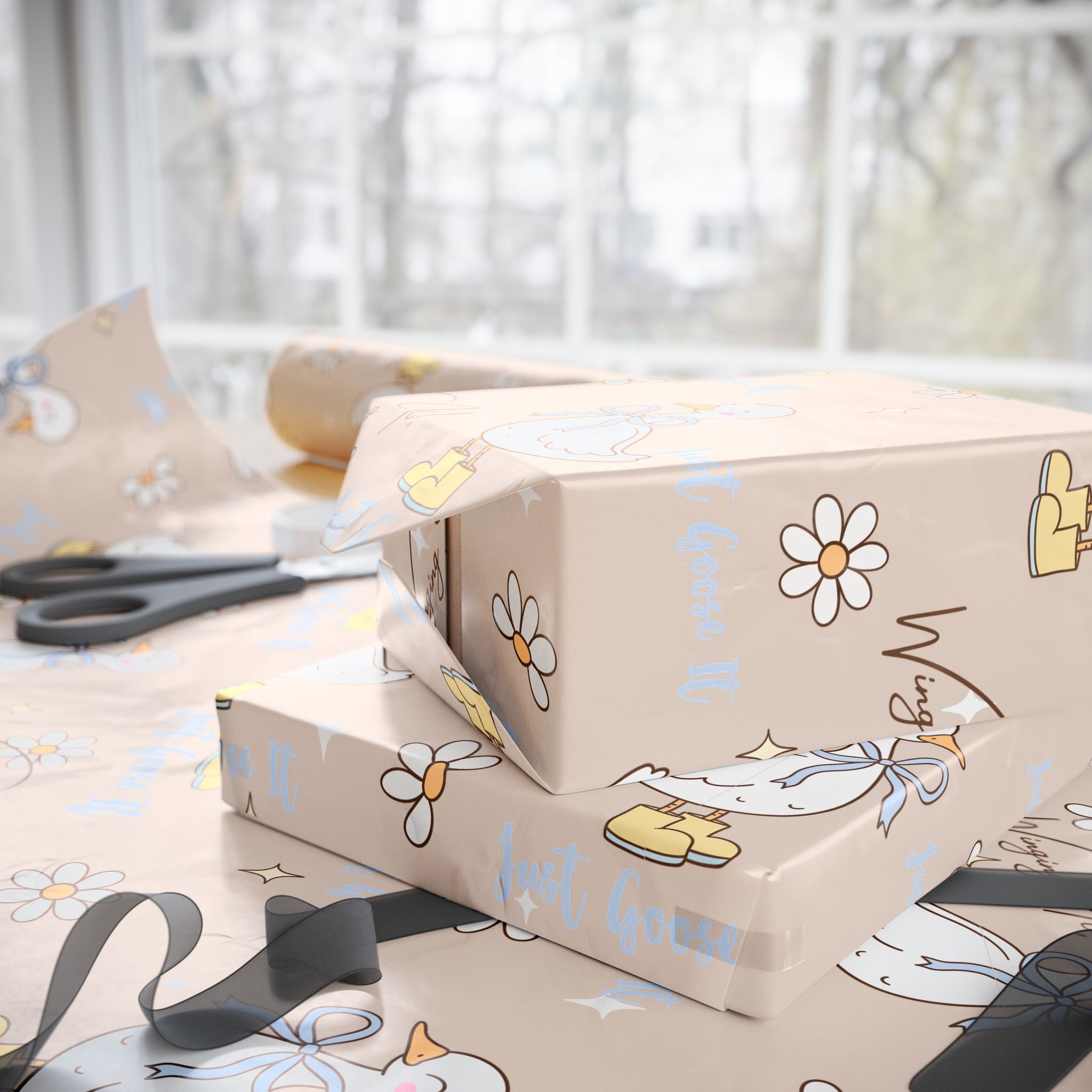 Papiers Cadeaux, Papier Cadeau Motif Oie Rigolote, Jolies Feuilles d'Emballage, Emballage Cadeau Amusant, Papier Cadeau Original, Emballage Cadeau Fantaisiste