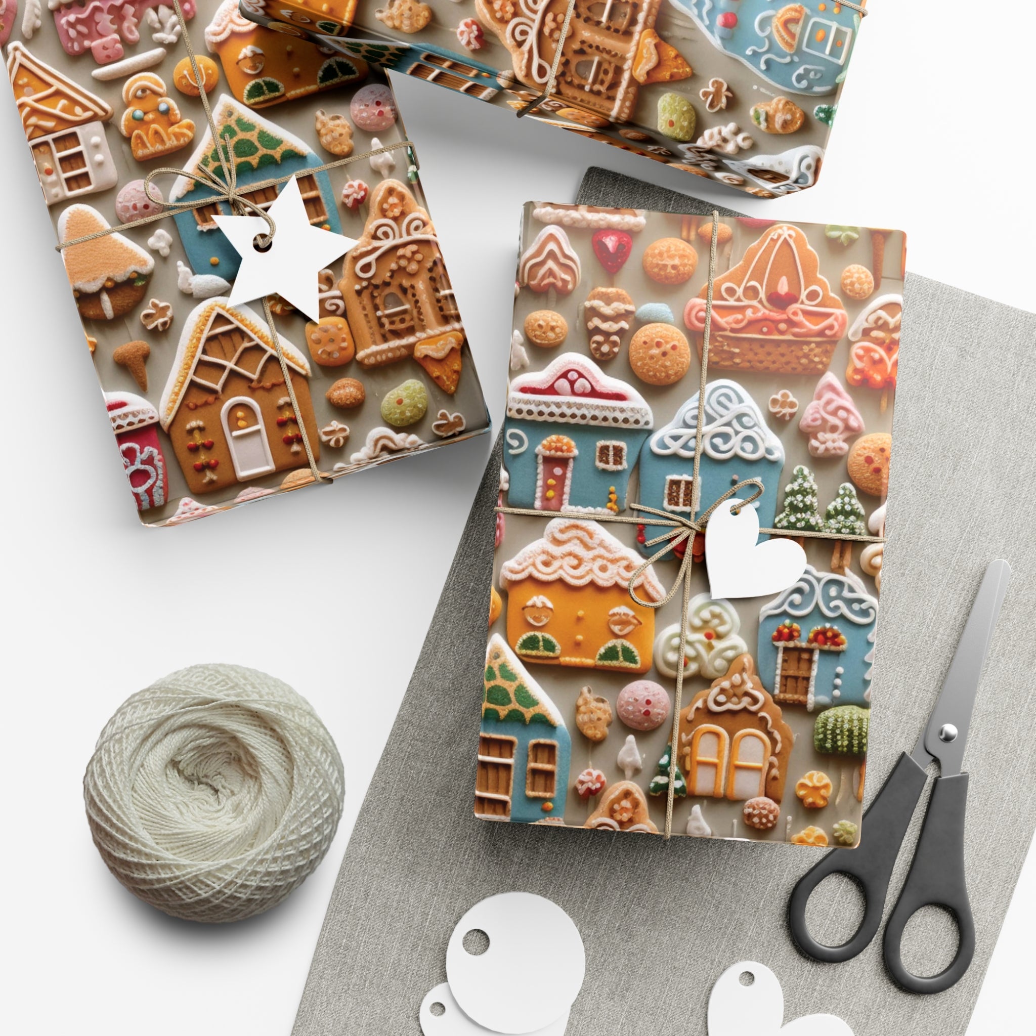 Colorful Gingerbread House Wrapping Paper - Festive Holiday Design, Premium Quality, 100% Recyclable, Perfect for Christmas Gifts and Special Occasions - MRSBYVALLE