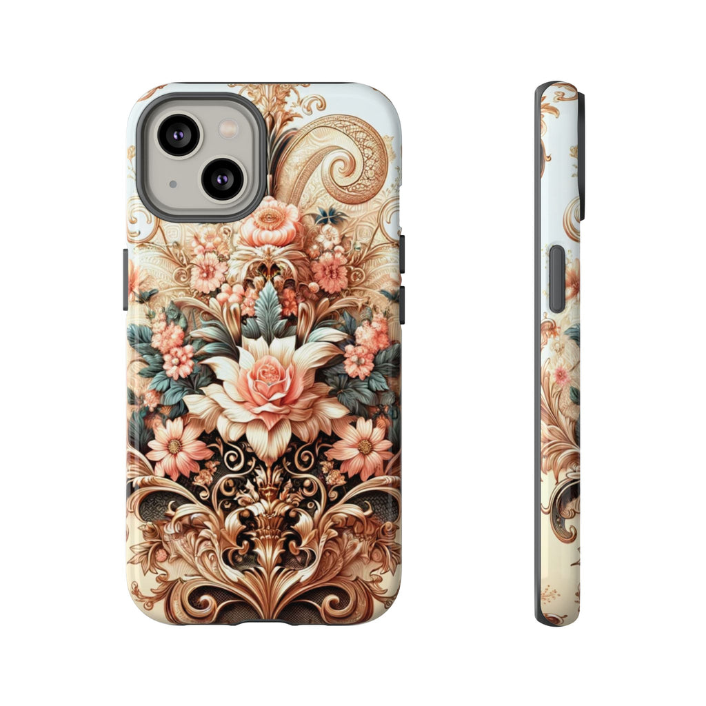 Gold Design Luxury Phone Tough Case Floral Elegant Durable Stylish for Modern Devices iPhone 17, 16, 15, Samsung iPhone Samsung Accessory Gift for Her