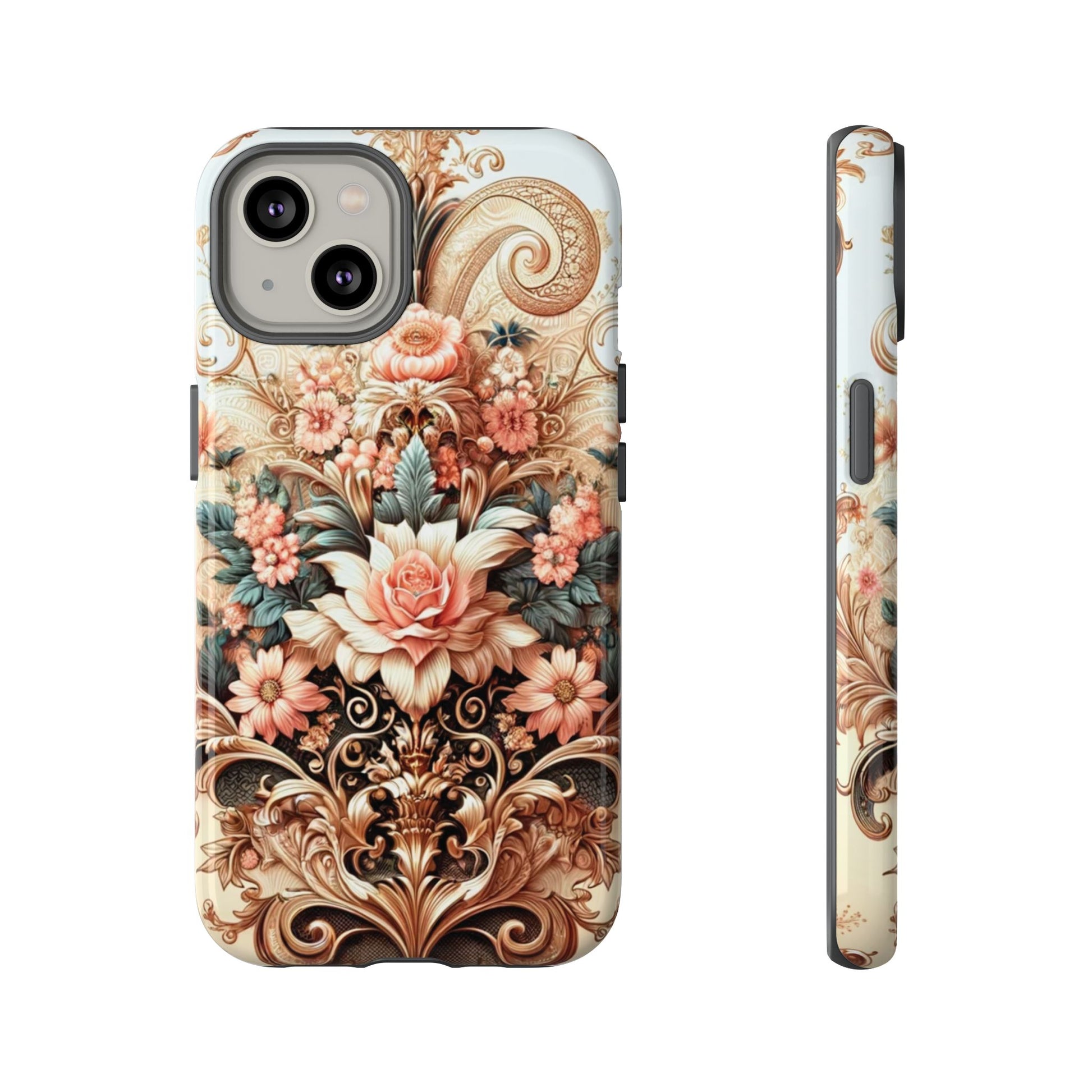 Gold Design Luxury Phone Tough Case Floral Elegant Durable Stylish for Modern Devices iPhone 17, 16, 15, Samsung iPhone Samsung Accessory Gift for Her