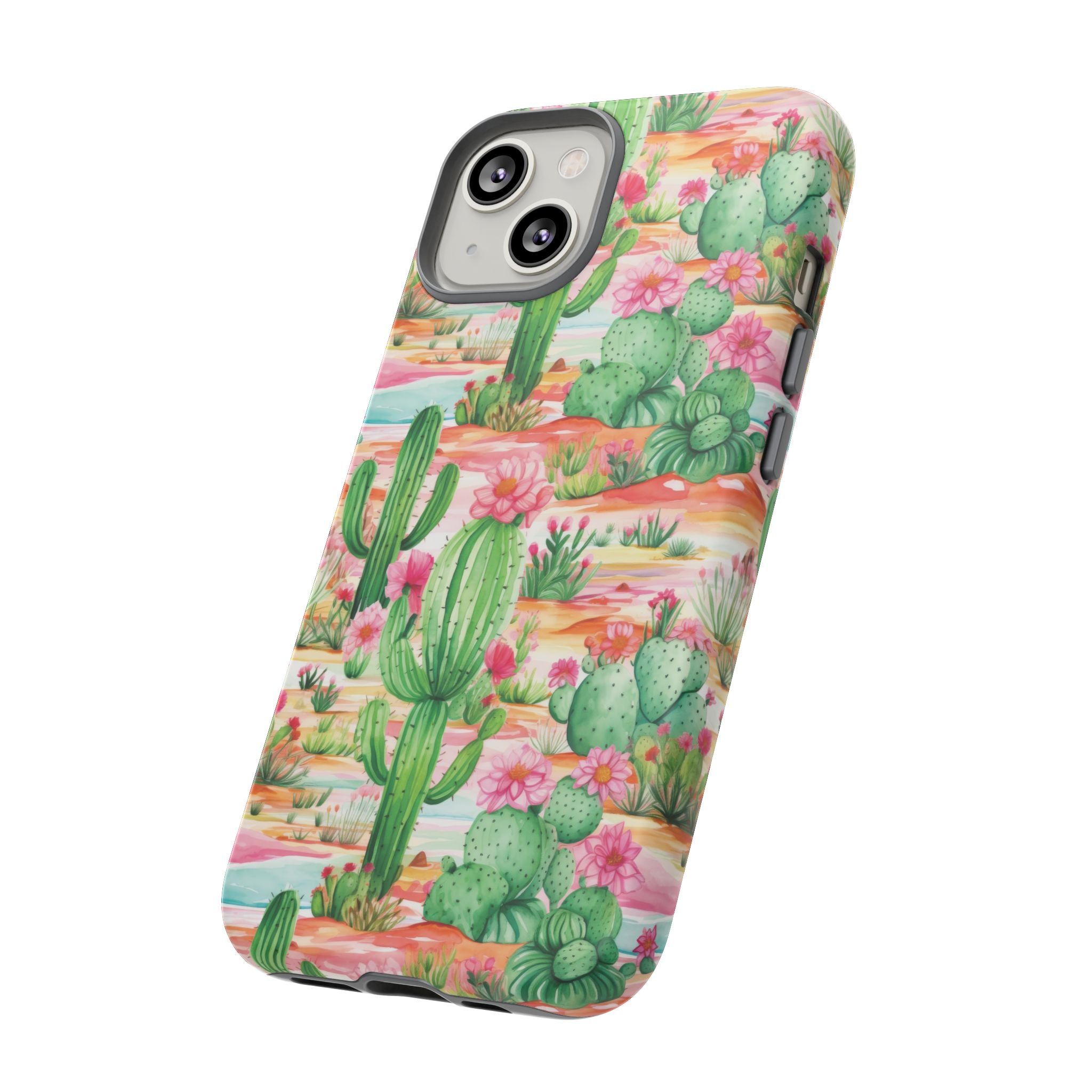 Pink and Mint Green Cactus Phone Case - Tough, Stylish Cover with Cactus Flowers | Durable Protection for iPhone & Android | Fresh Nature-Inspired Design!