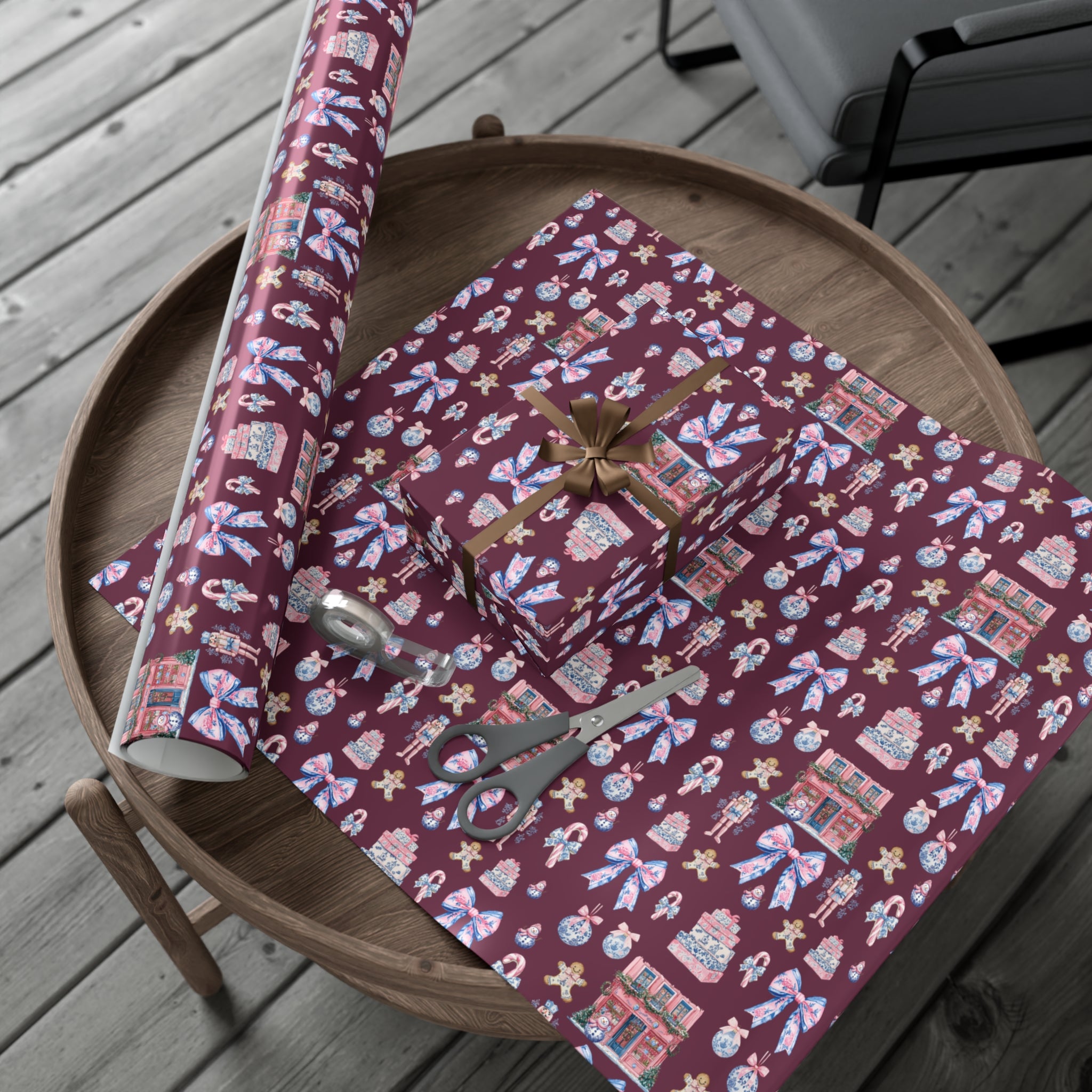 Pink & Blue Nutcracker Christmas Wrapping Paper with Bows & Holiday Elements – Ideal for Festive Gift Wrapping, Adding Cheer & Charm to Every Present Gifts - MRSBYVALLE
