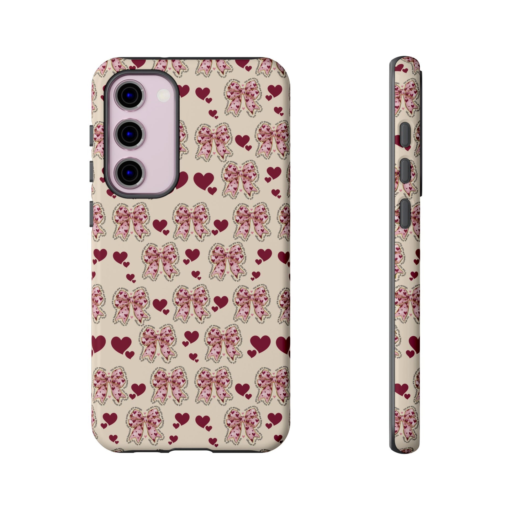 Charming Hearts & Pink Bows Phone Case Stylish & Durable Protection for Your Device | Scratch-Resistant, Slim Fit, and Lightweight Design for Everyday Use for iPhone & Android | Fresh Nature-Inspired Design!