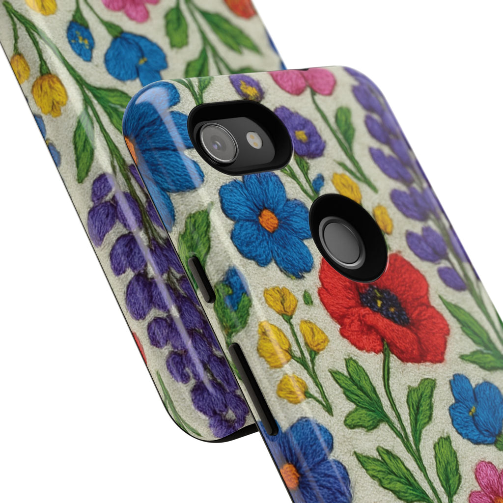 Bright 3D Illusion Wildflower Phone Case Cute Floral Design in Red, Pink, Blue – Aesthetic Protective Case for iPhone and  Android