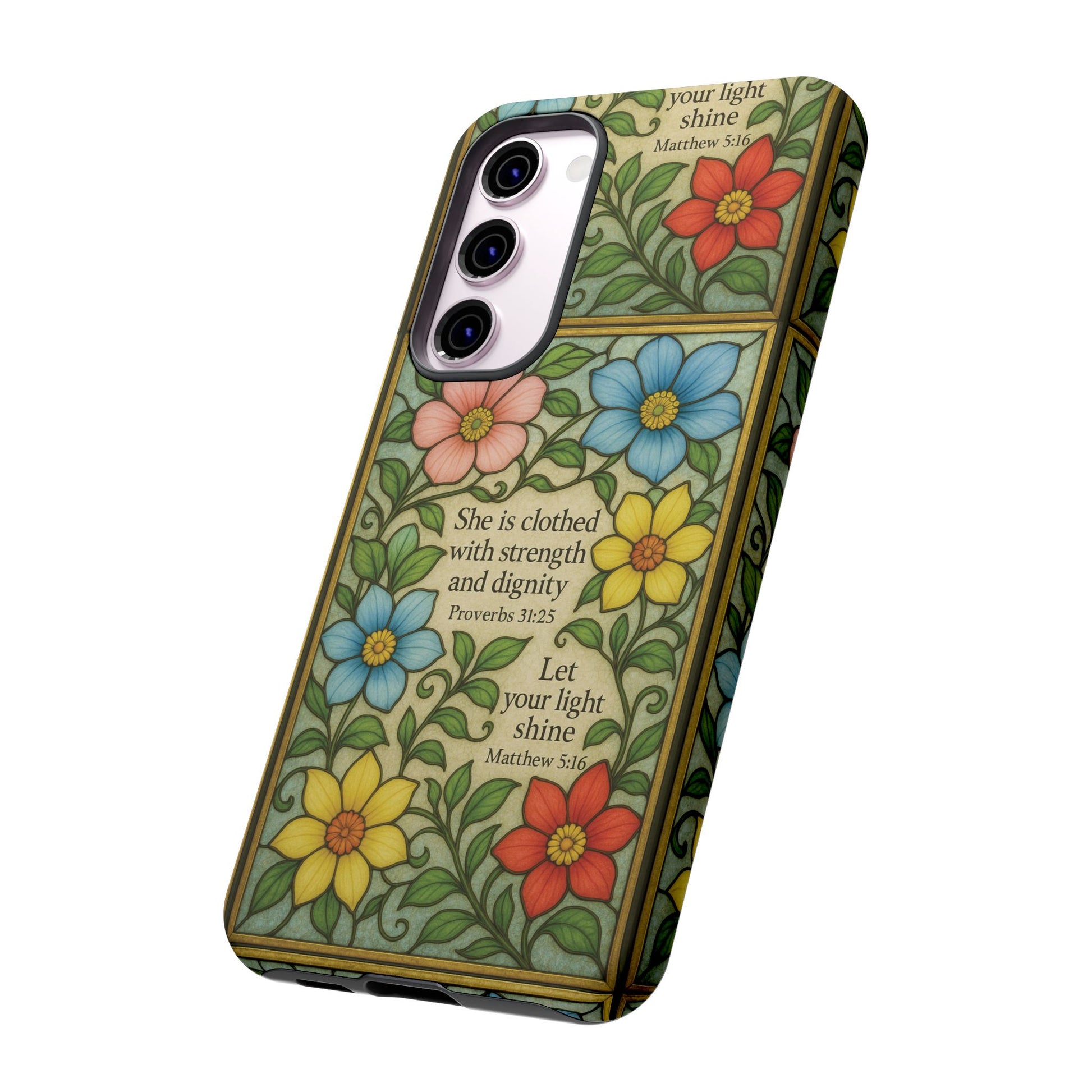 Pastel Floral Stained Glass Bible Verse Phone Case Christian Affirmation, Soft Faith Design, iPhone Samsung Google, Inspirational Gift for HerGift for Christians