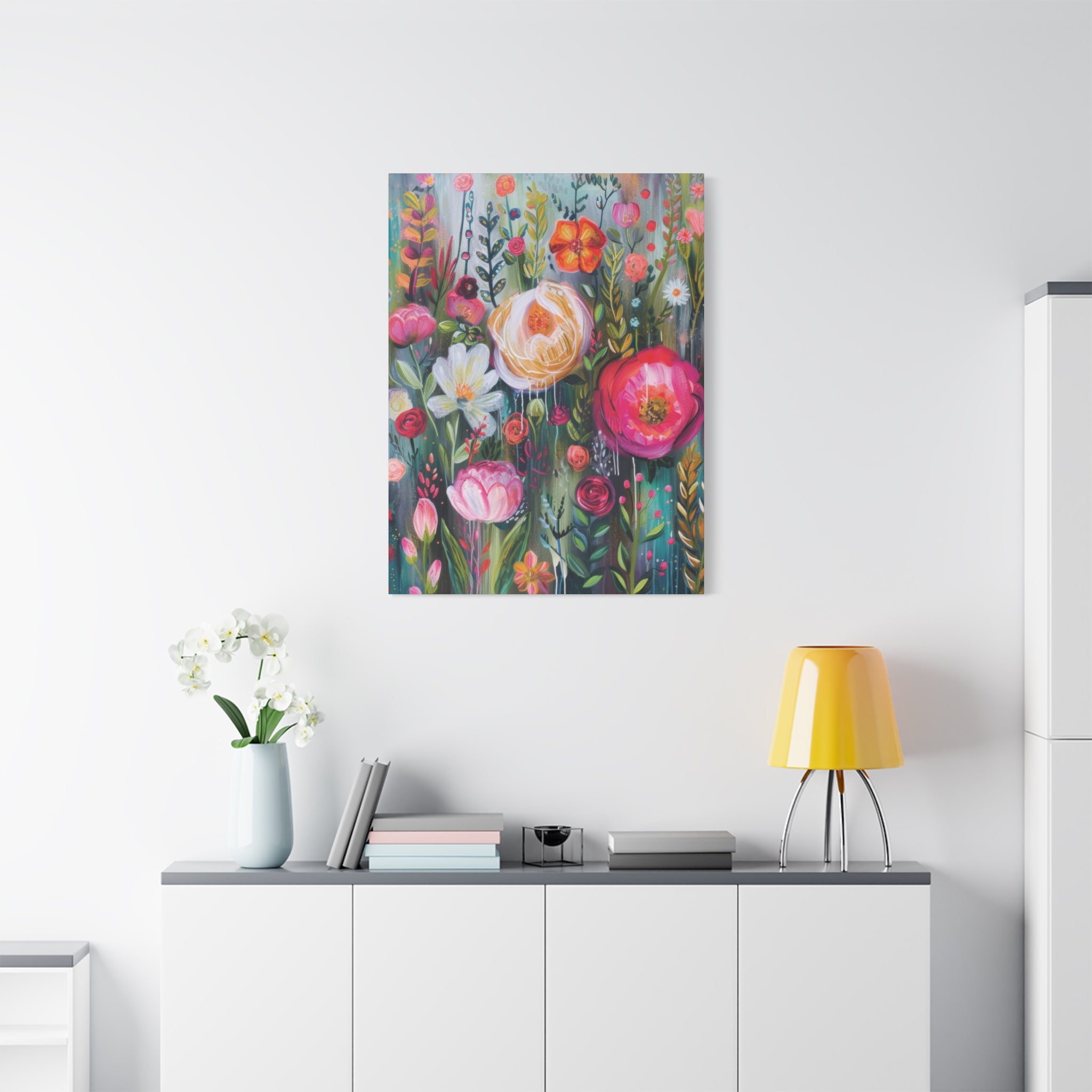 Watercolor Boho Floral Wall Art Matte Canvas Stretched, Vibrant Botanical Design, Perfect for Living Room, Bedroom, or Office Decor, Adds a Stylish Touch to Any Space - MRSBYVALLE
