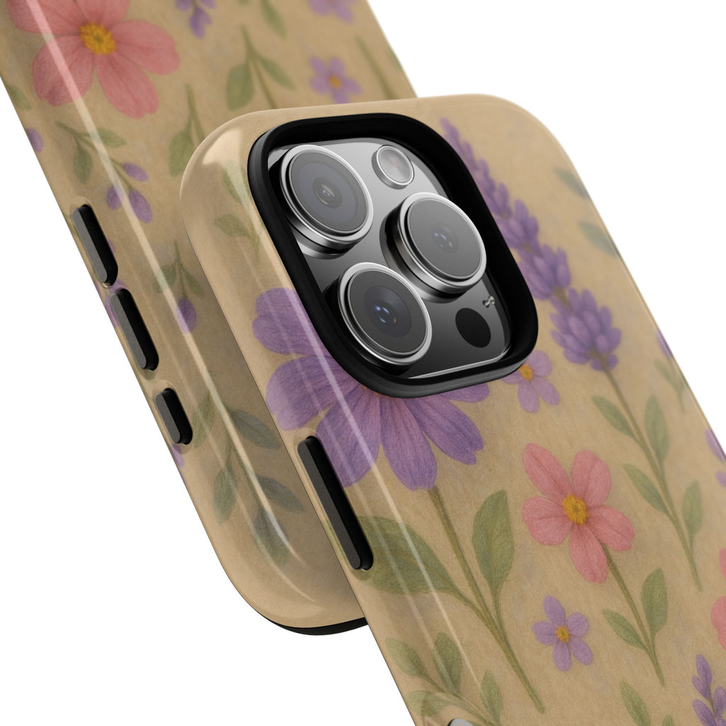 3D Illusion Wildflower Phone Case Cute Pastel Floral Design in Lavender, Pink, Mint Green – Aesthetic Protective Case for iPhone and  Android