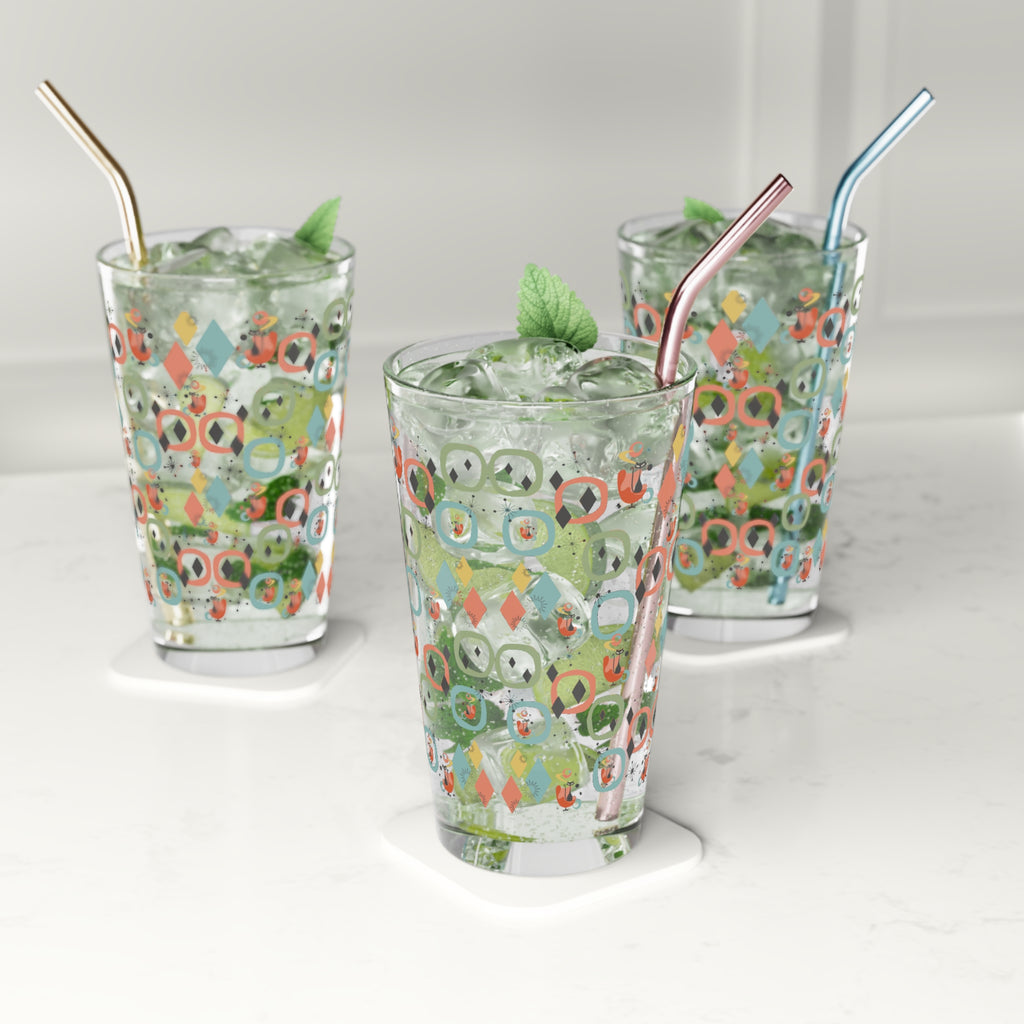 Retro Mid-Century Atomic Cat 16oz Pint Glass Mid-Century Modern Retro Style for Cocktails, Mocktails, Beer, and Water Perfect for Every Occasion Mother's Day Party Drinkware, Housewarming Perfect Gift Party Drinkware, Cocktail, Wedding Perfect for Parties - MRSBYVALLE