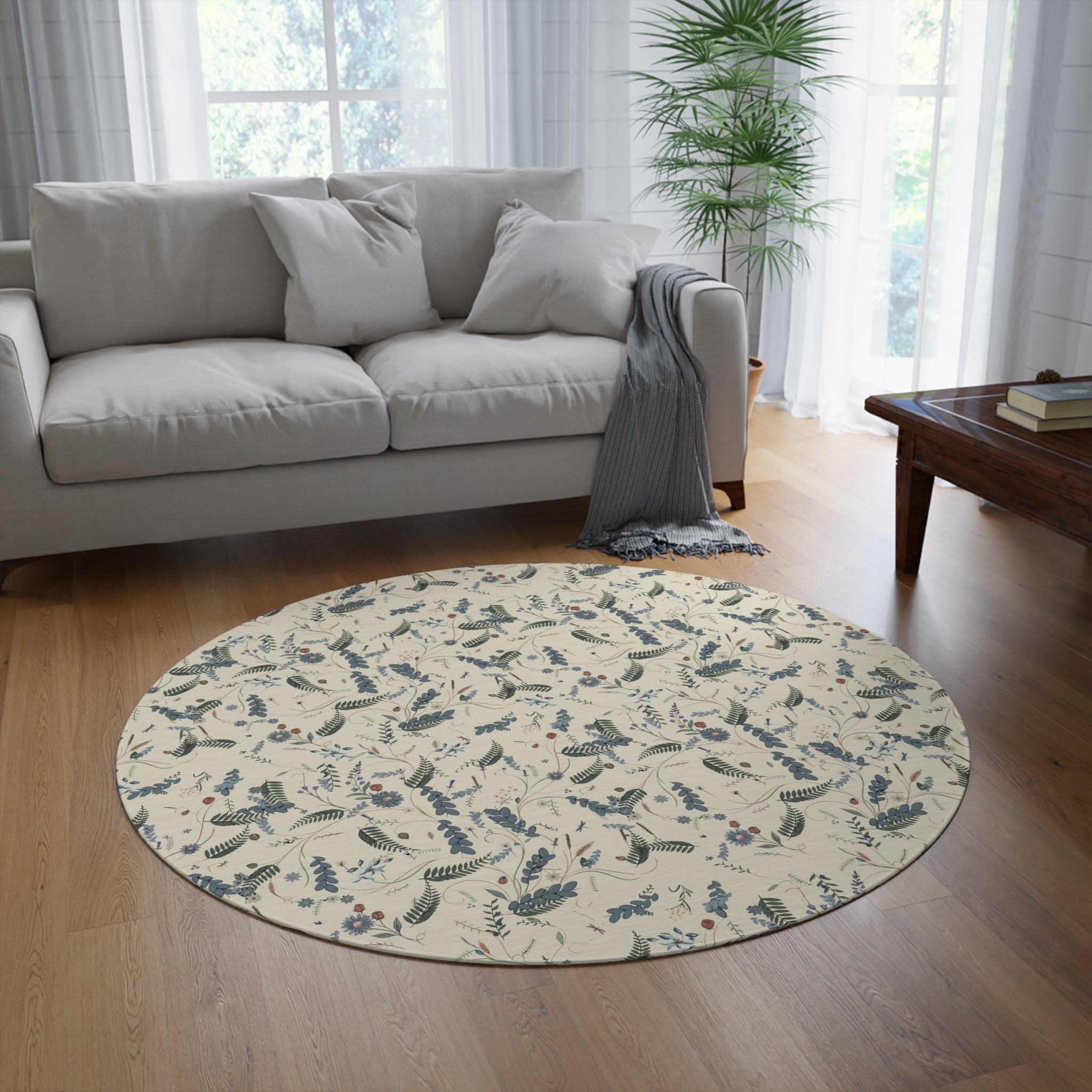 Botanical Floral Round Rug — Decorative Garden-Inspired Area Rug Office, Bedroom Rug