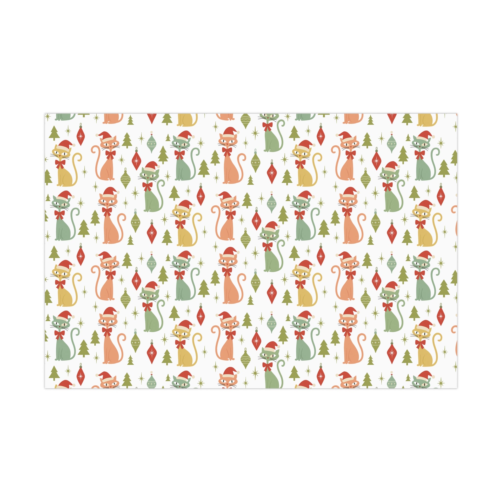 Christmas Atomic Cat Wrapping Paper, Retro Gift Wrap, Pastel Mid-Century Kitty Design, Vintage Holiday 30x20, 30x72, 30x144 Perfect for all Occasion