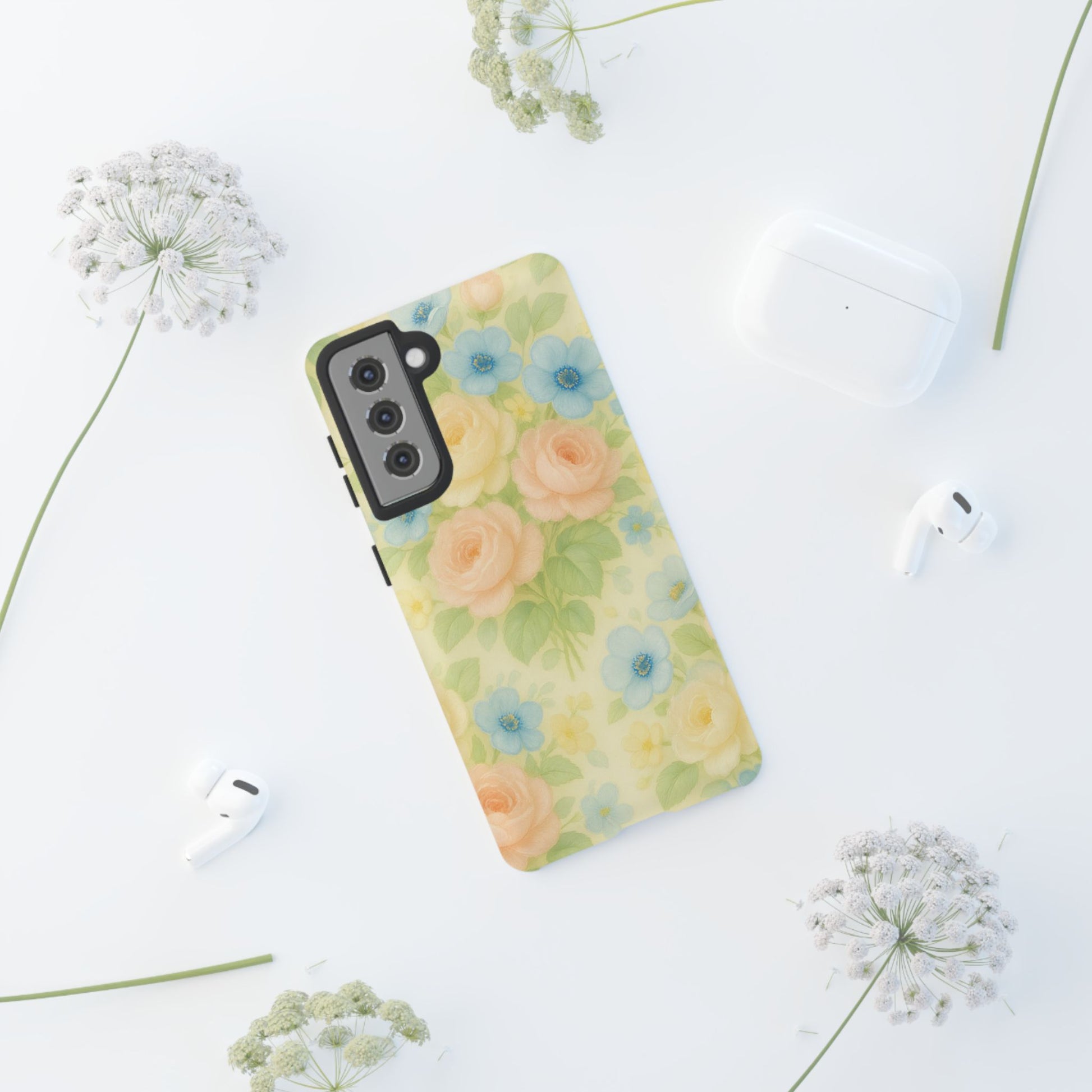 Pastel Yellow Vintage Floral Phone Case  Romantic Cottagecore Aesthetic, Soft Botanical Design, Protective Gift for Her, Fits iPhone & Samsung Models