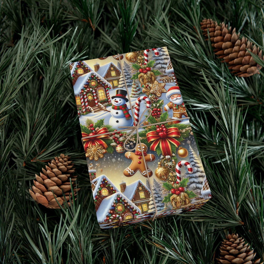 Gingerbread House & Snowman Christmas Wrapping Paper Festive Holiday Gift Wrap with Vibrant Perfect for Christmas Presents and Seasonal Decor - MRSBYVALLE