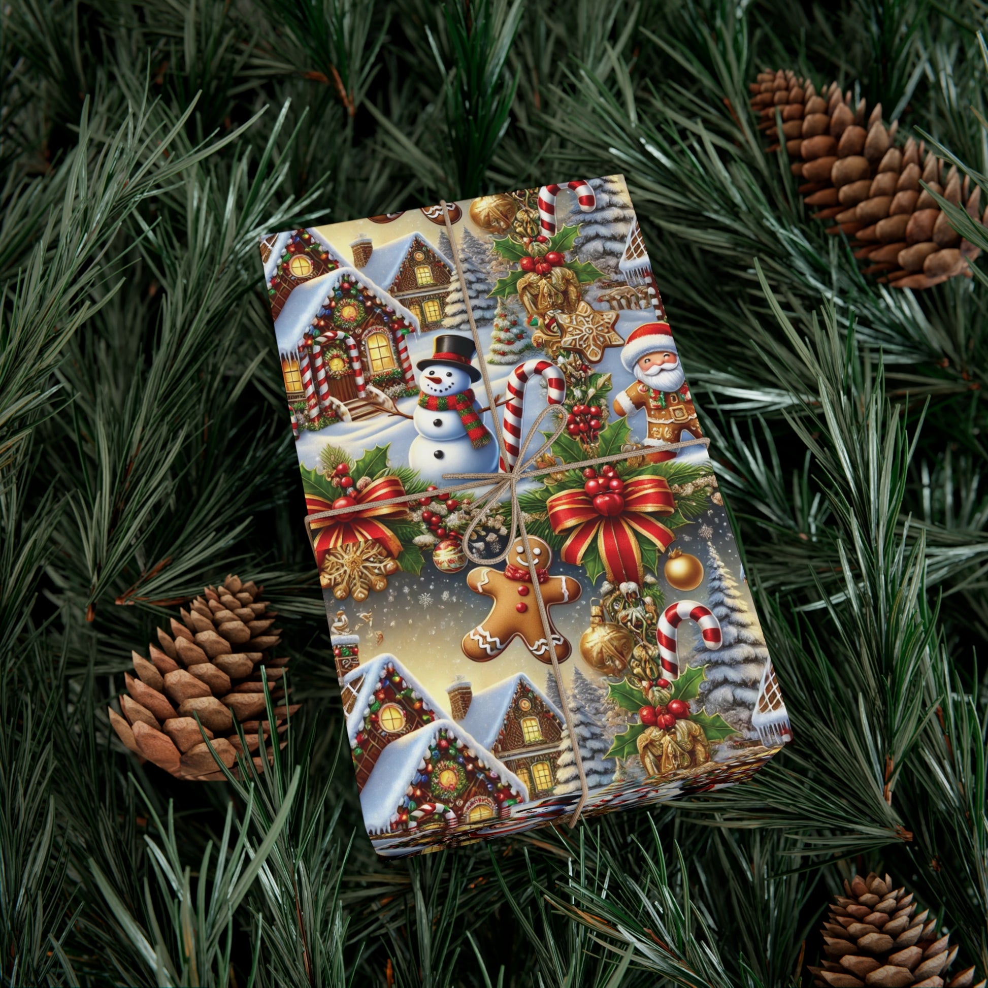 Gingerbread House & Snowman Christmas Wrapping Paper Festive Holiday Gift Wrap with Vibrant Perfect for Christmas Presents and Seasonal Decor - MRSBYVALLE